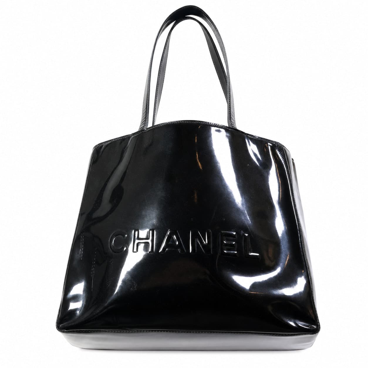 Chanel Black Patent Leather Tote Shoulder Bag Handbag Purse Gold Hardware