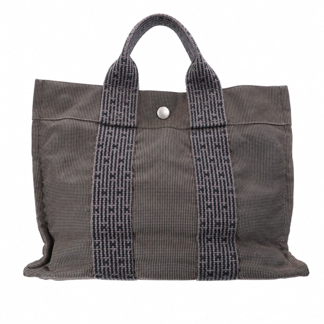 Hermès Fourre Tout MM Canvas Tote Handbag Purse Bag Grey Brown Striped