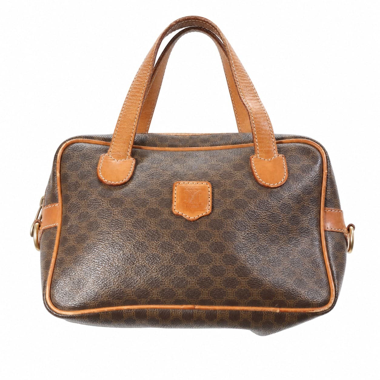 Céline Macadam Brown Canvas Leather Bowling Bag Handbag Purse Satchel