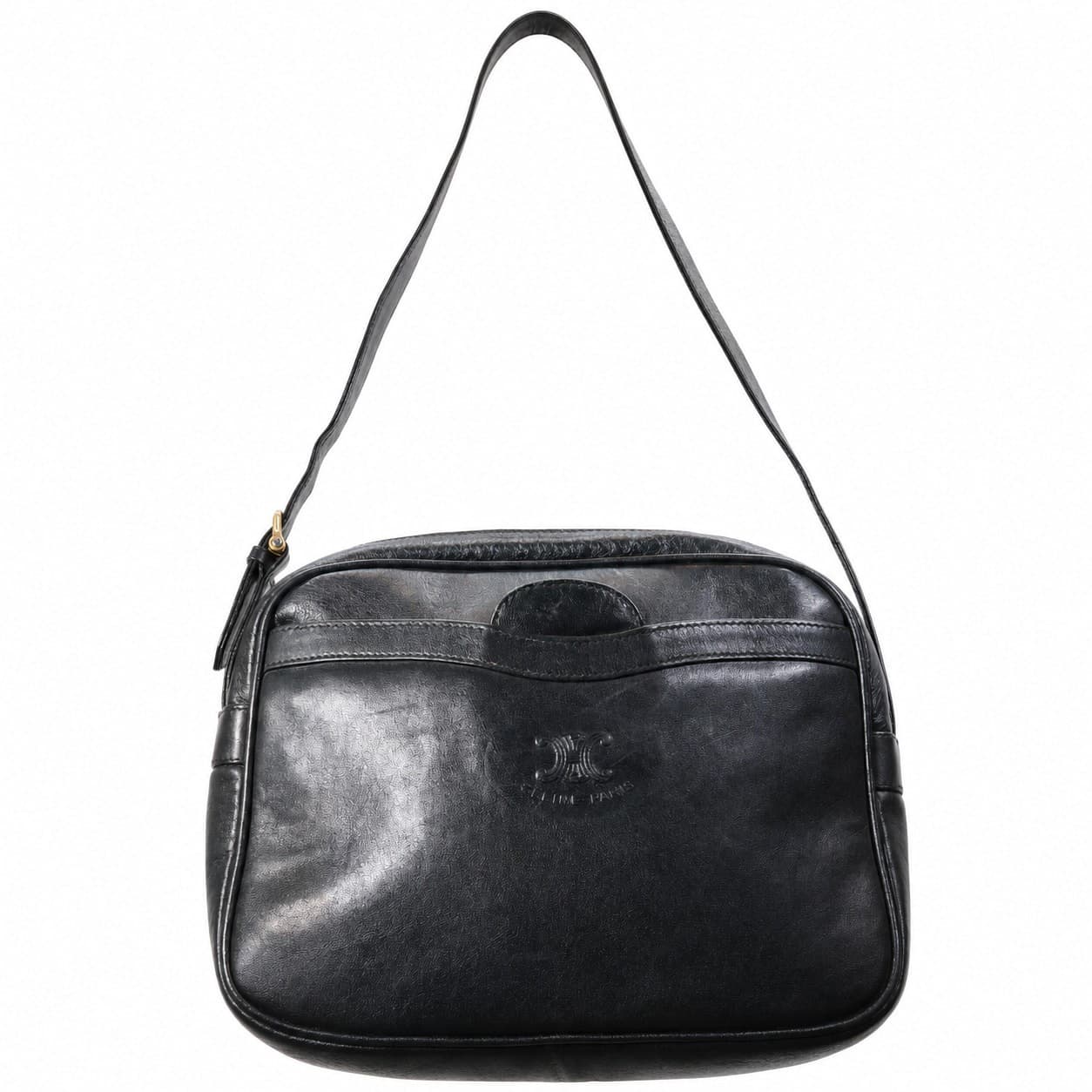 Céline Black Leather Crossbody Shoulder Bag Camera Bag Triomphe Purse