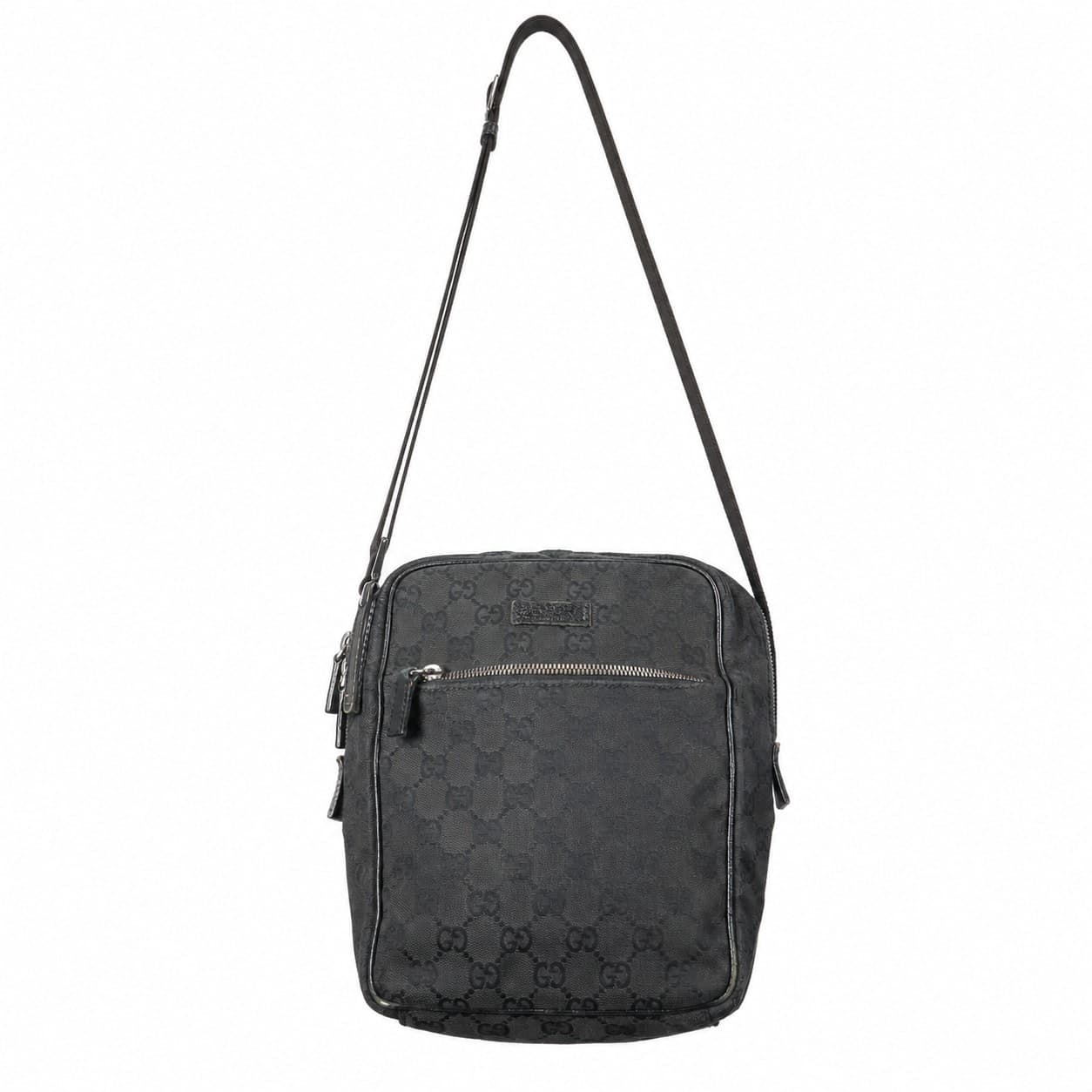 Gucci GG Canvas Crossbody Messenger Bag Black Handbag Purse Shoulder Bag