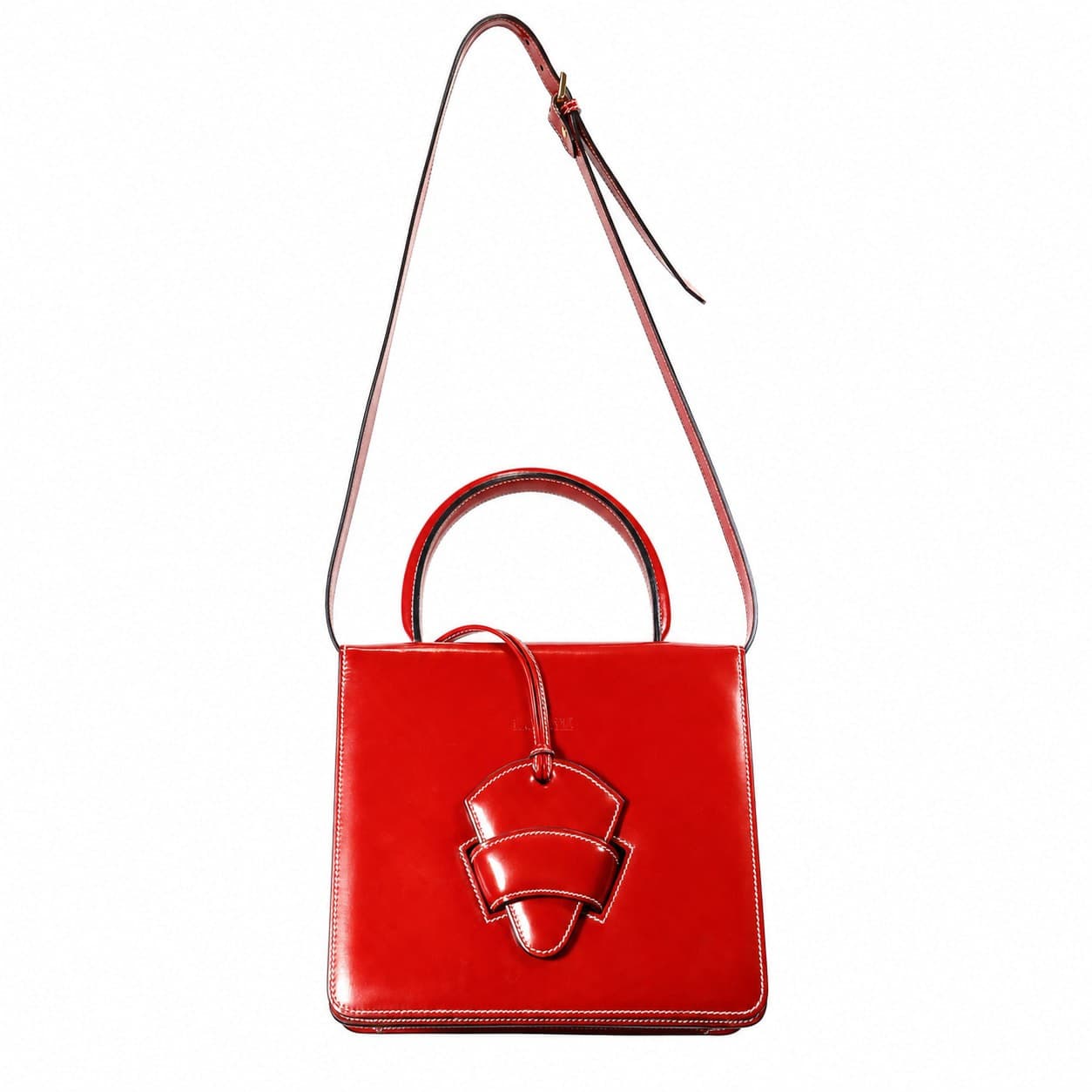 Loewe Patent Leather Top Handle Shoulder Bag Handbag Purse Red