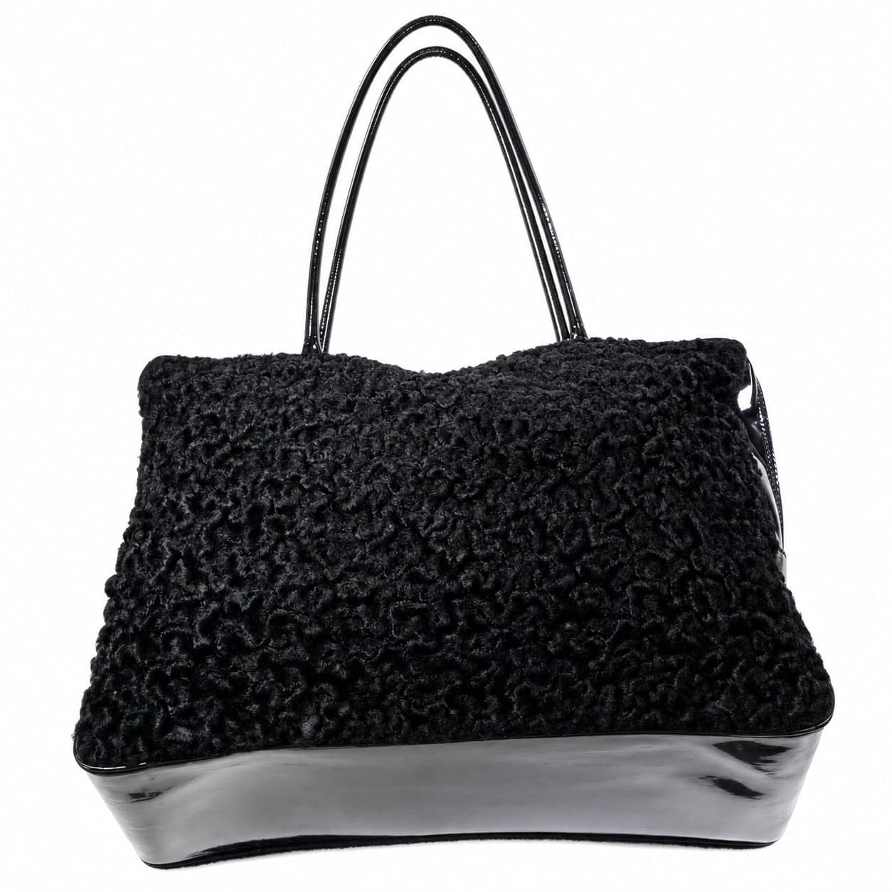 Dolce & Gabbana BASIC Black Textured Fabric Patent Leather Shoulder Bag Handbag Purse