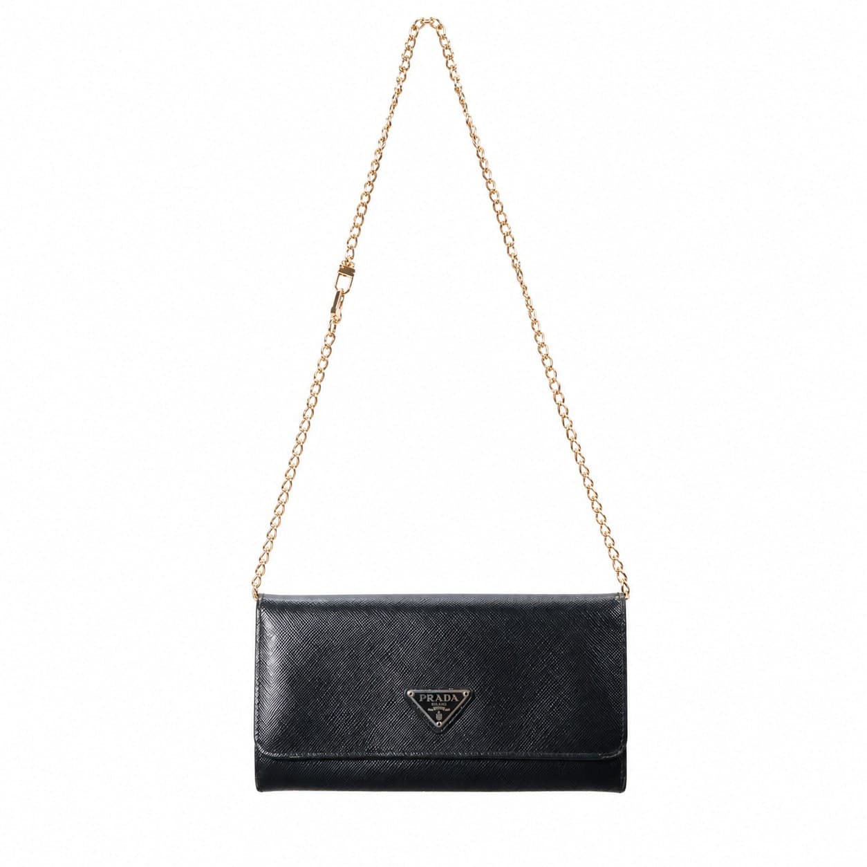 Prada Saffiano Leather Wallet On Chain Crossbody Bag Purse Handbag Black