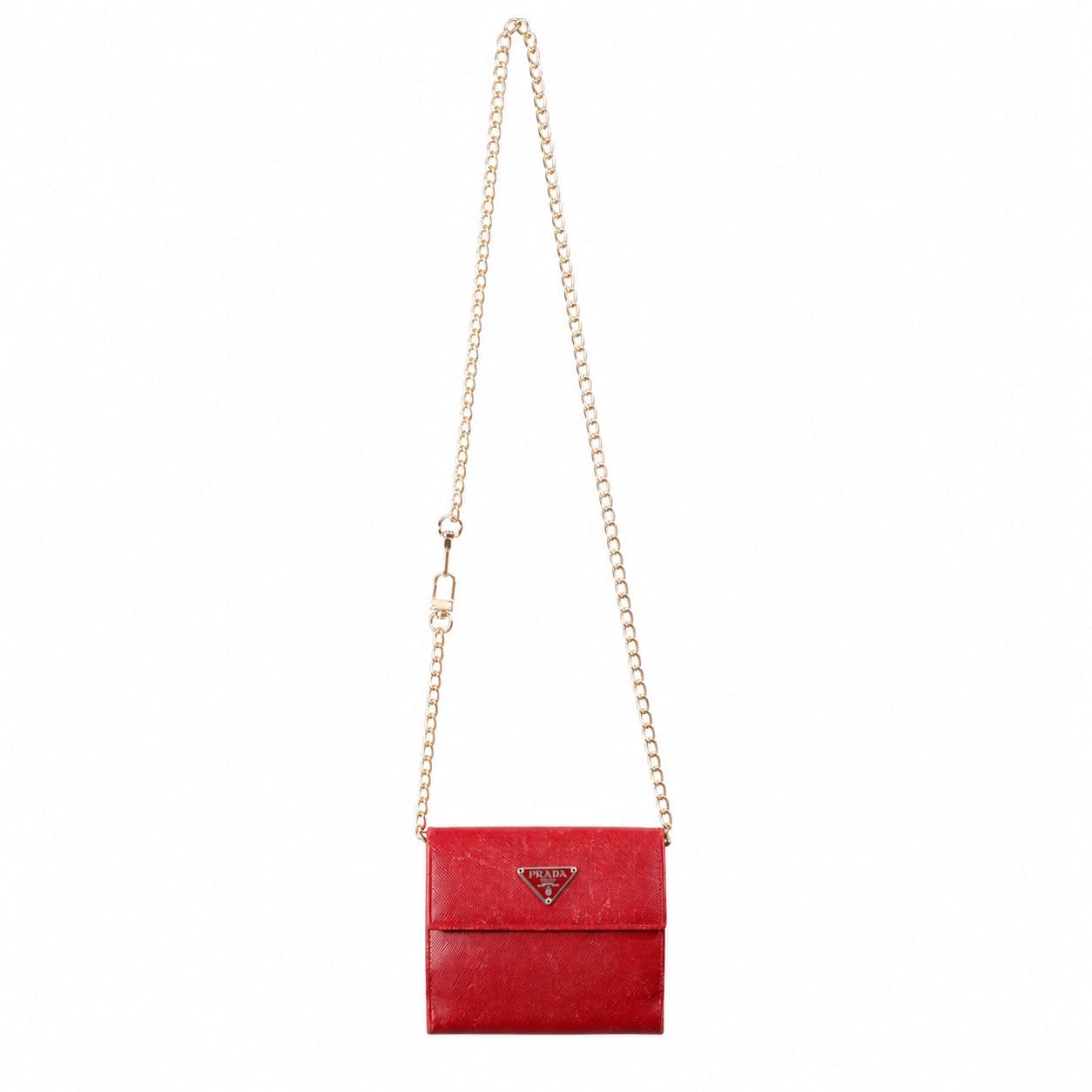 Prada Saffiano Leather Wallet On Chain Crossbody Bag Red Gold Hardware