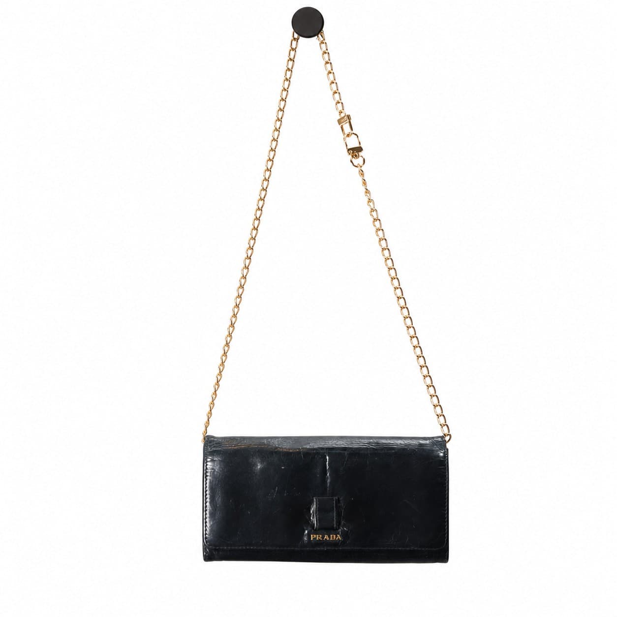 Prada Black Leather Wallet On Chain Crossbody Bag Handbag Purse Gold Hardware