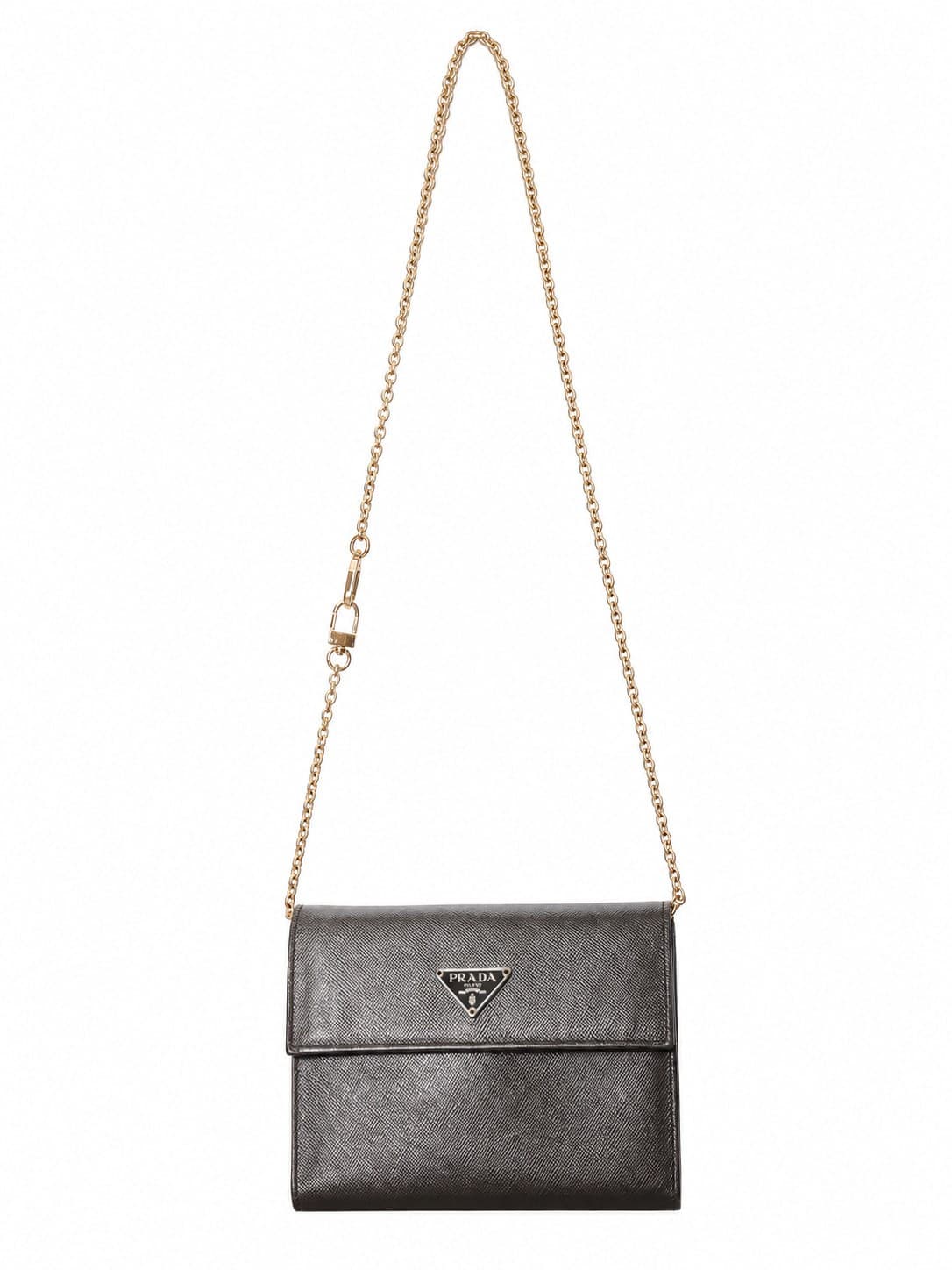 Prada Saffiano Leather Wallet On Chain Crossbody Bag Purse Ebano Gold