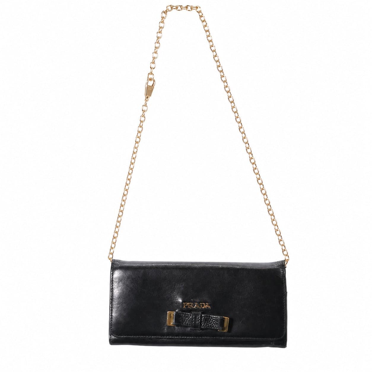 Prada Black Soft Calf Leather Wallet On Chain Crossbody Bag Purse Handbag