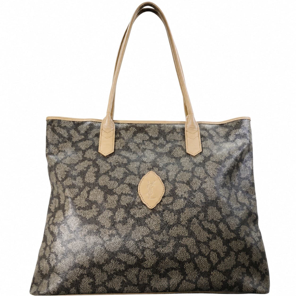 Yves Saint Laurent Metallic Canvas Leather Tote Bag Handbag Purse Shoulder Bag
