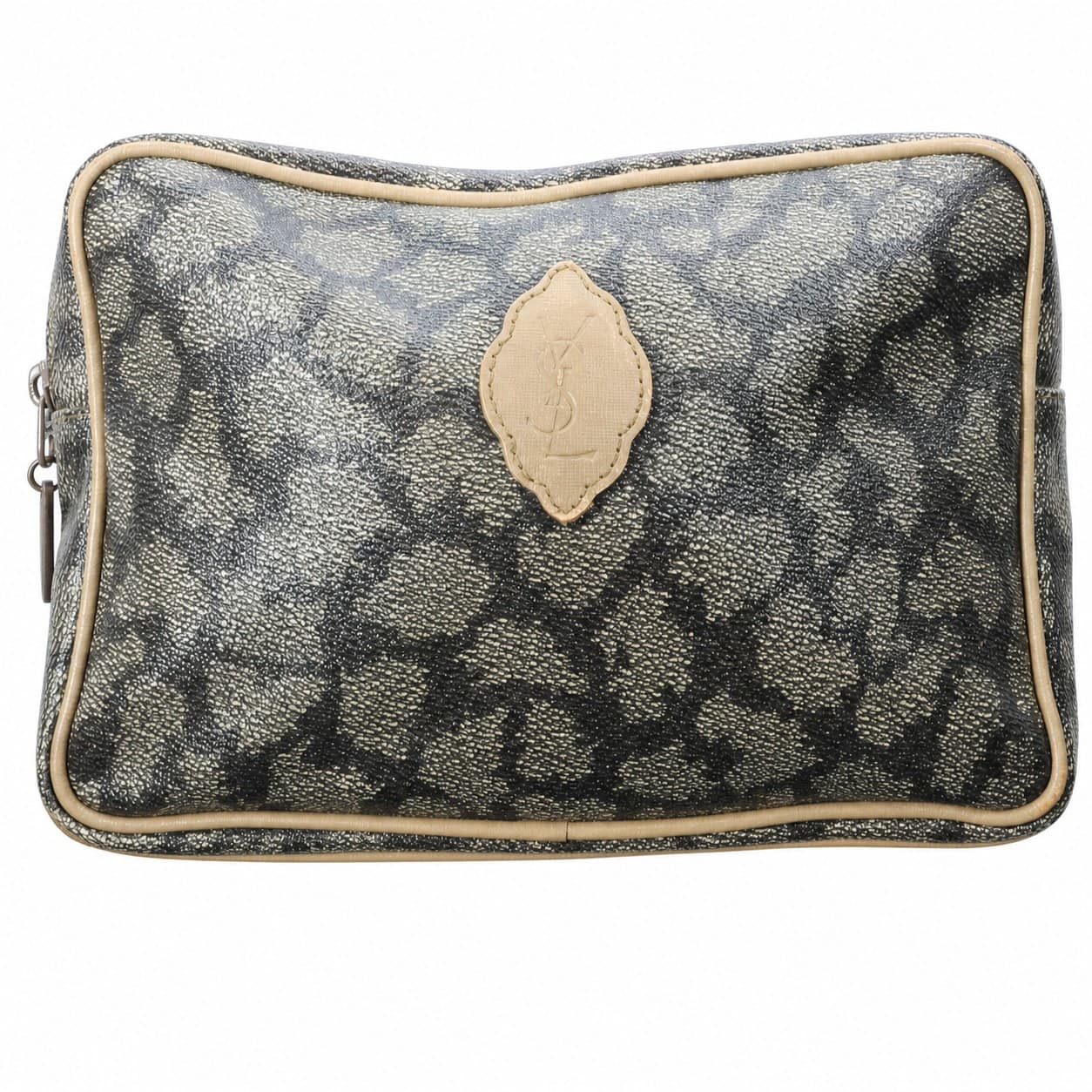 Yves Saint Laurent Metallic Coated Canvas Cosmetic Case Makeup Bag Pouch
