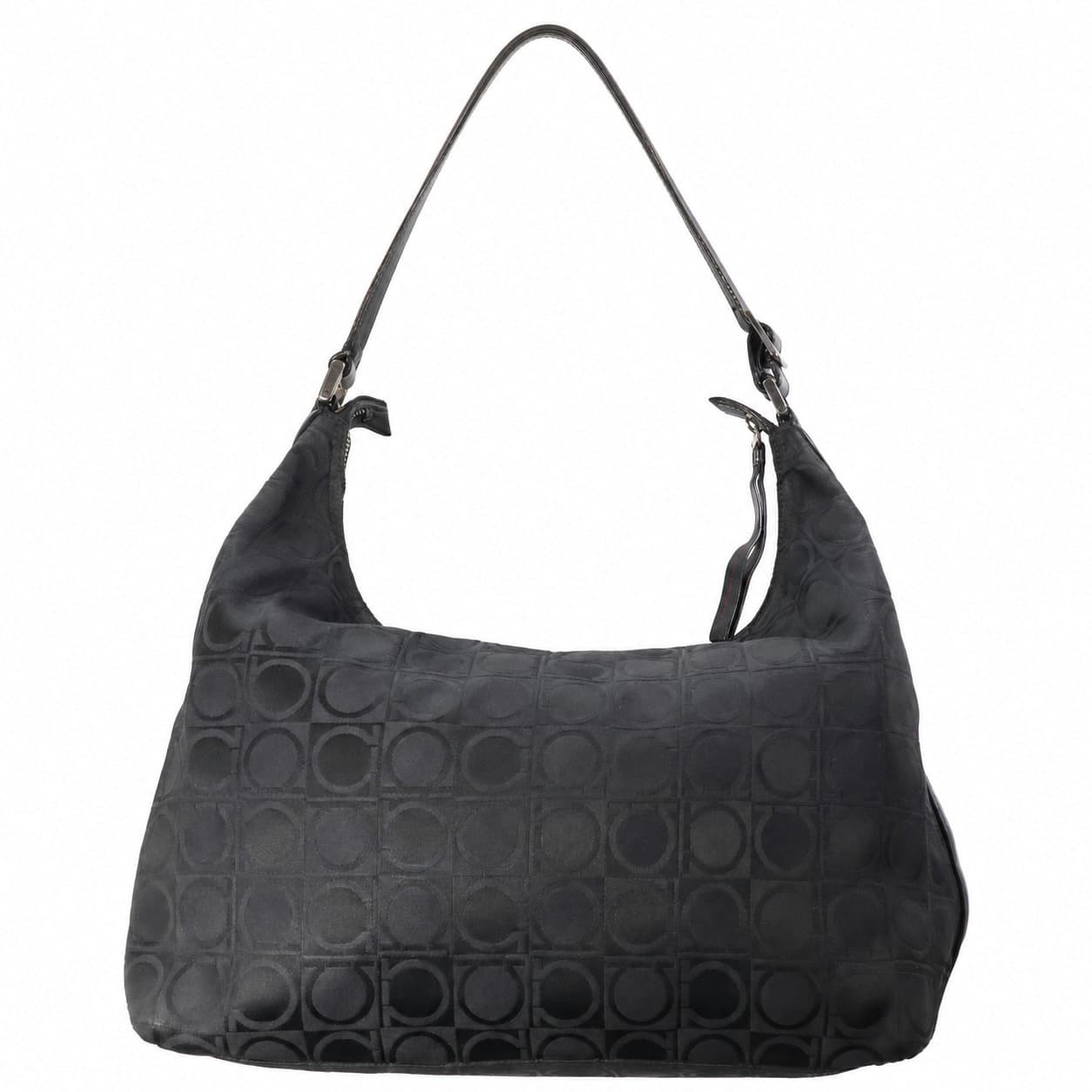 Salvatore Ferragamo Gancini Black Fabric Hobo Shoulder Bag Handbag Purse