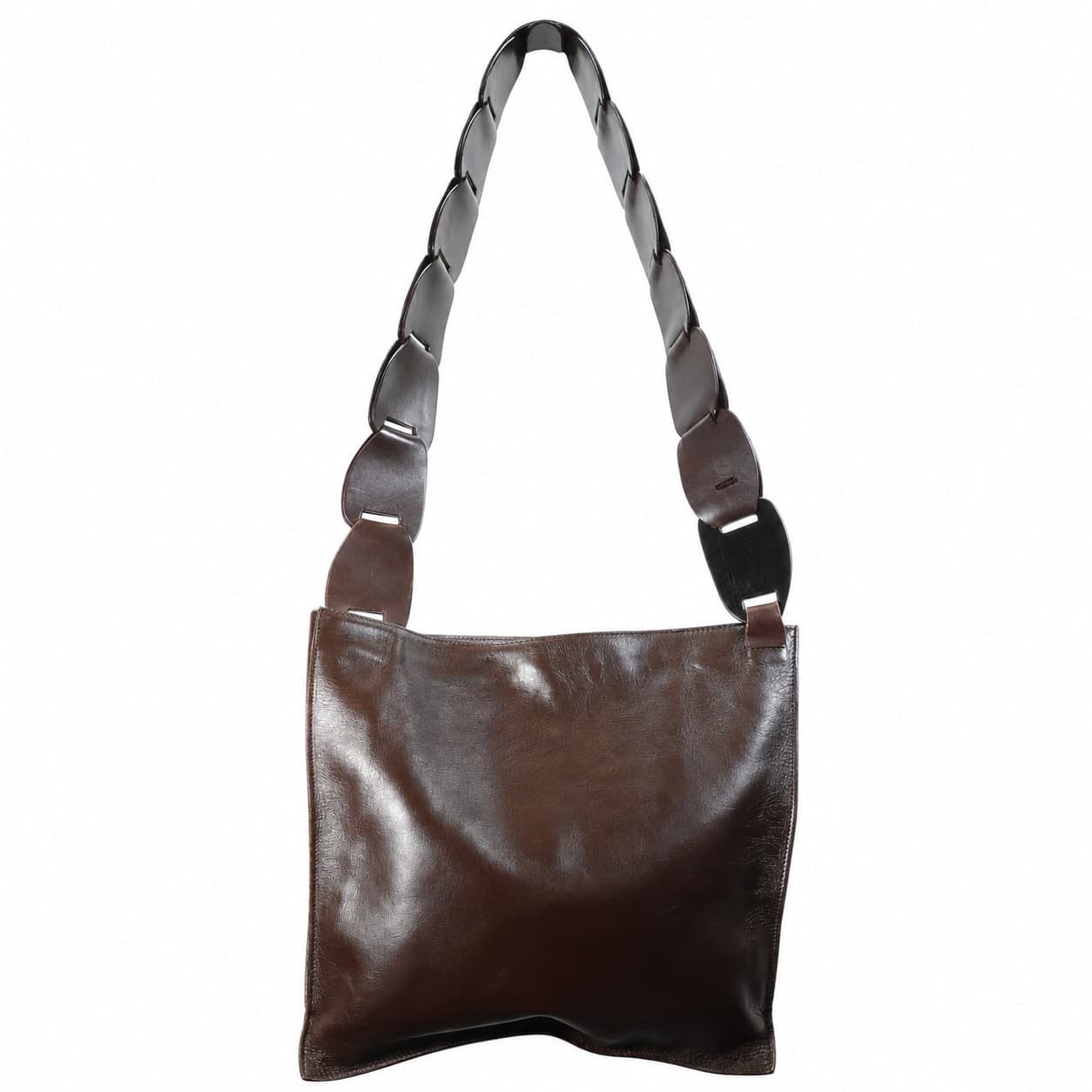 Gucci Brown Leather Shoulder Bag Tote Handbag Purse Braided Strap