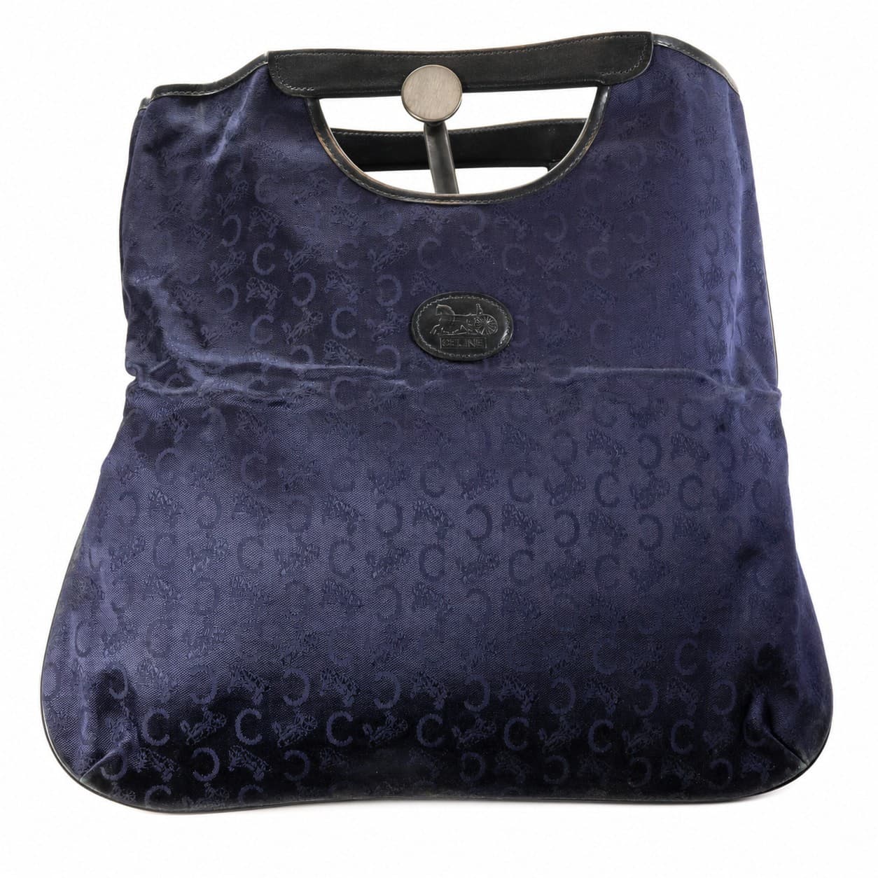 Céline Macadam Navy Blue Monogram Jacquard Top Handle Hobo Bag Handbag Purse