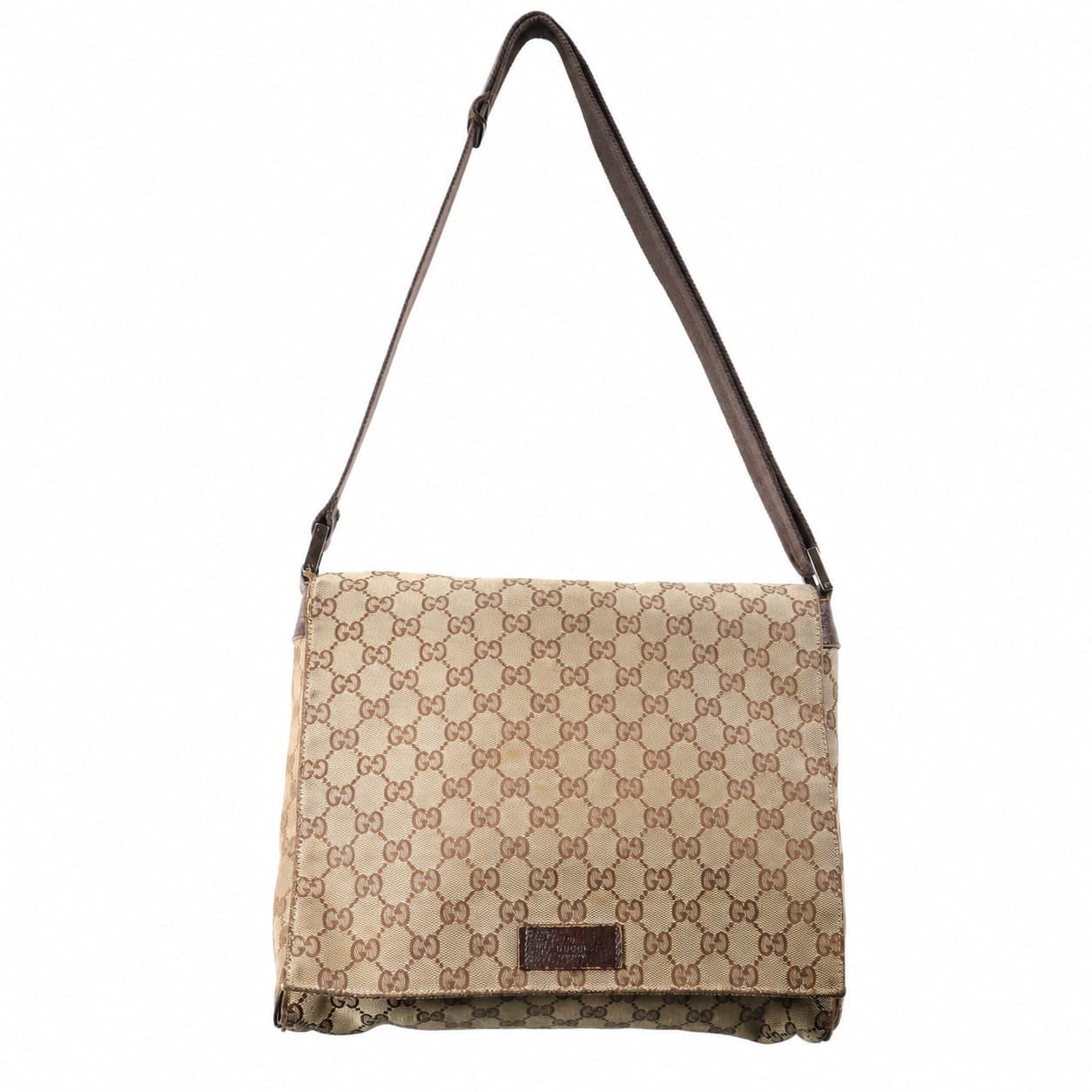 Gucci GG Canvas Messenger Crossbody Shoulder Bag Beige Brown Handbag Purse