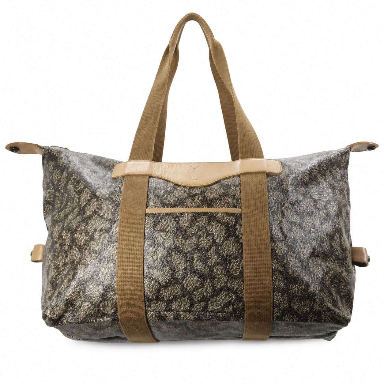 Yves Saint Laurent YSL Monogram Canvas Duffel Shoulder Bag Weekender Brown