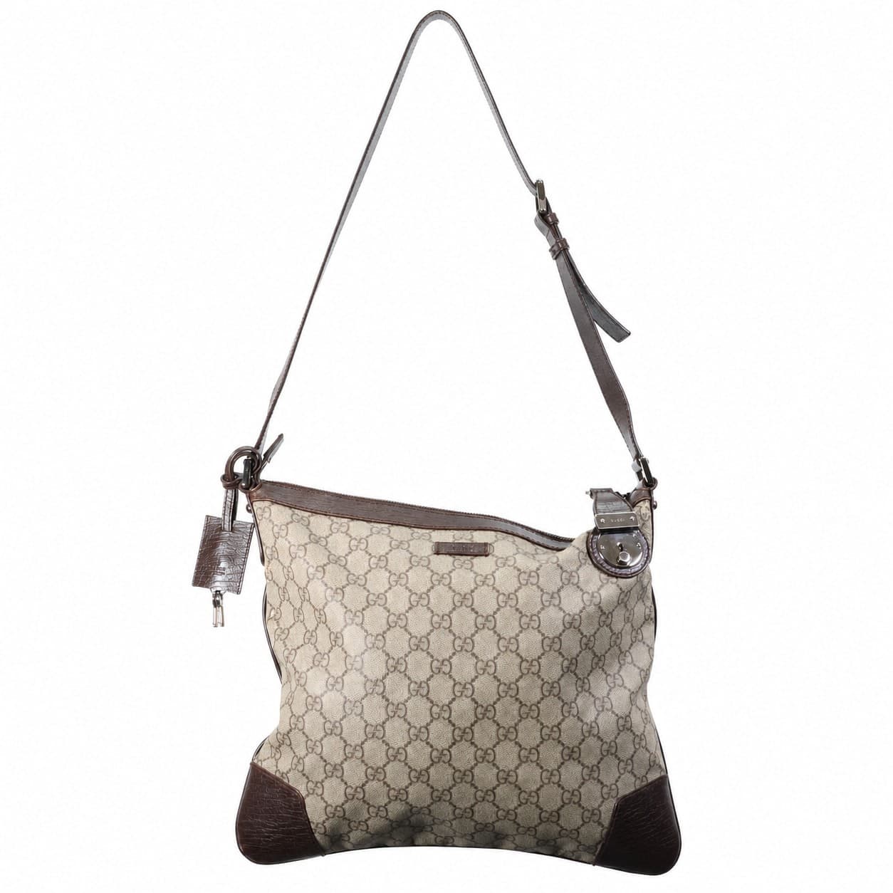 Gucci GG Canvas Leather Shoulder Bag Handbag Purse Beige Brown
