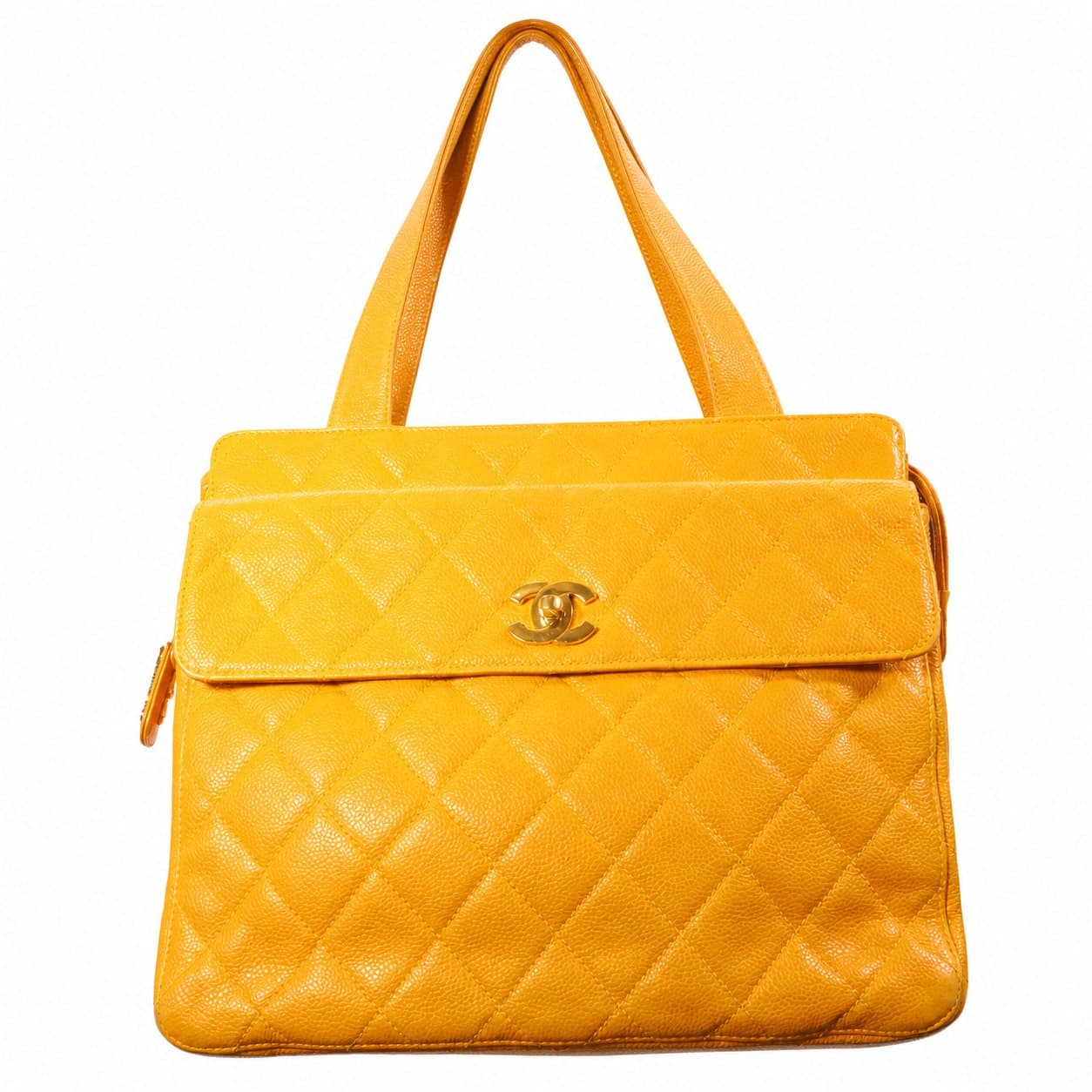 Chanel Caviar Leather Quilted Shoulder Bag Handbag Purse Yellow Gold handbags auction at Alighieri's
