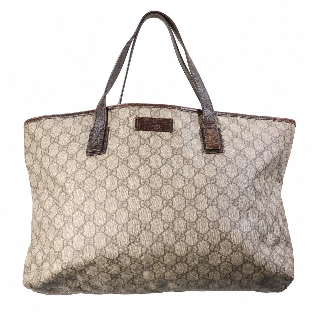 Gucci GG Supreme Canvas Tote Handbag Purse Bag Brown Beige Monogram Leather
