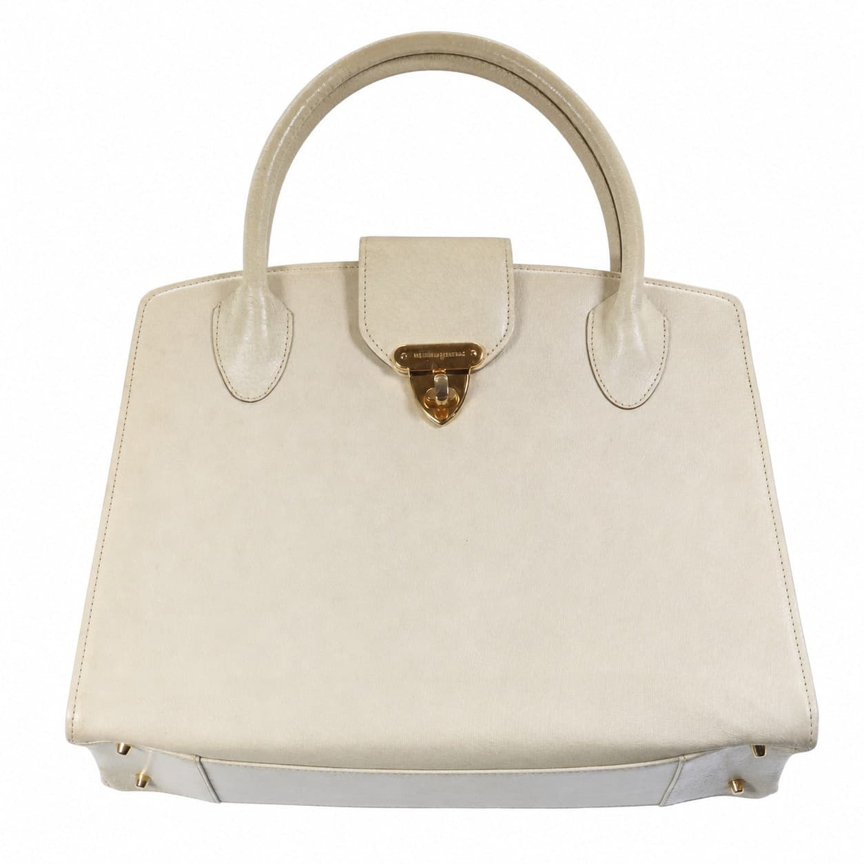 Valentino Garavani Leather Top Handle Bag Handbag Purse Satchel Ivory Beige