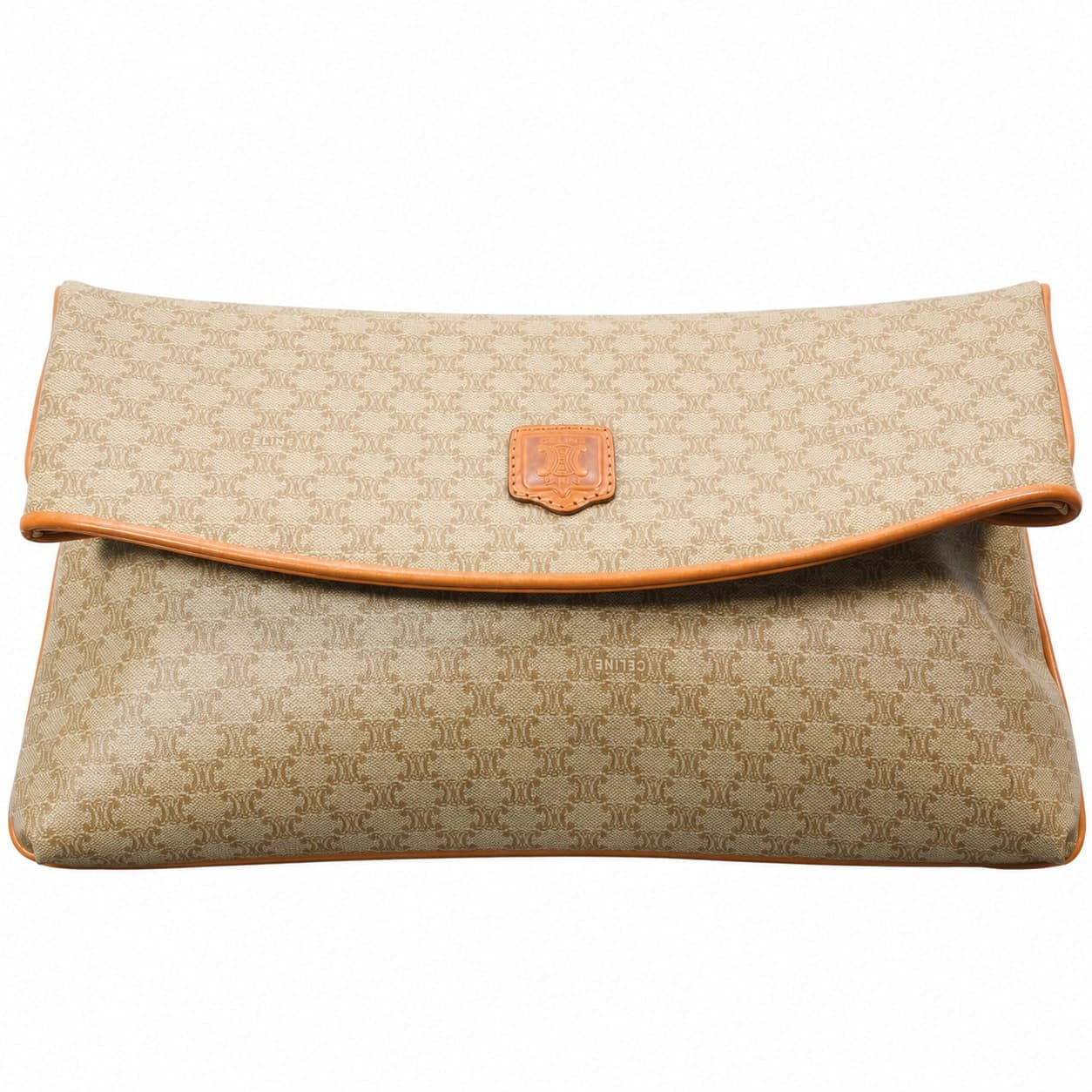 Céline Macadam Canvas Leather Clutch Bag Purse Handbag Beige Tan Vintage