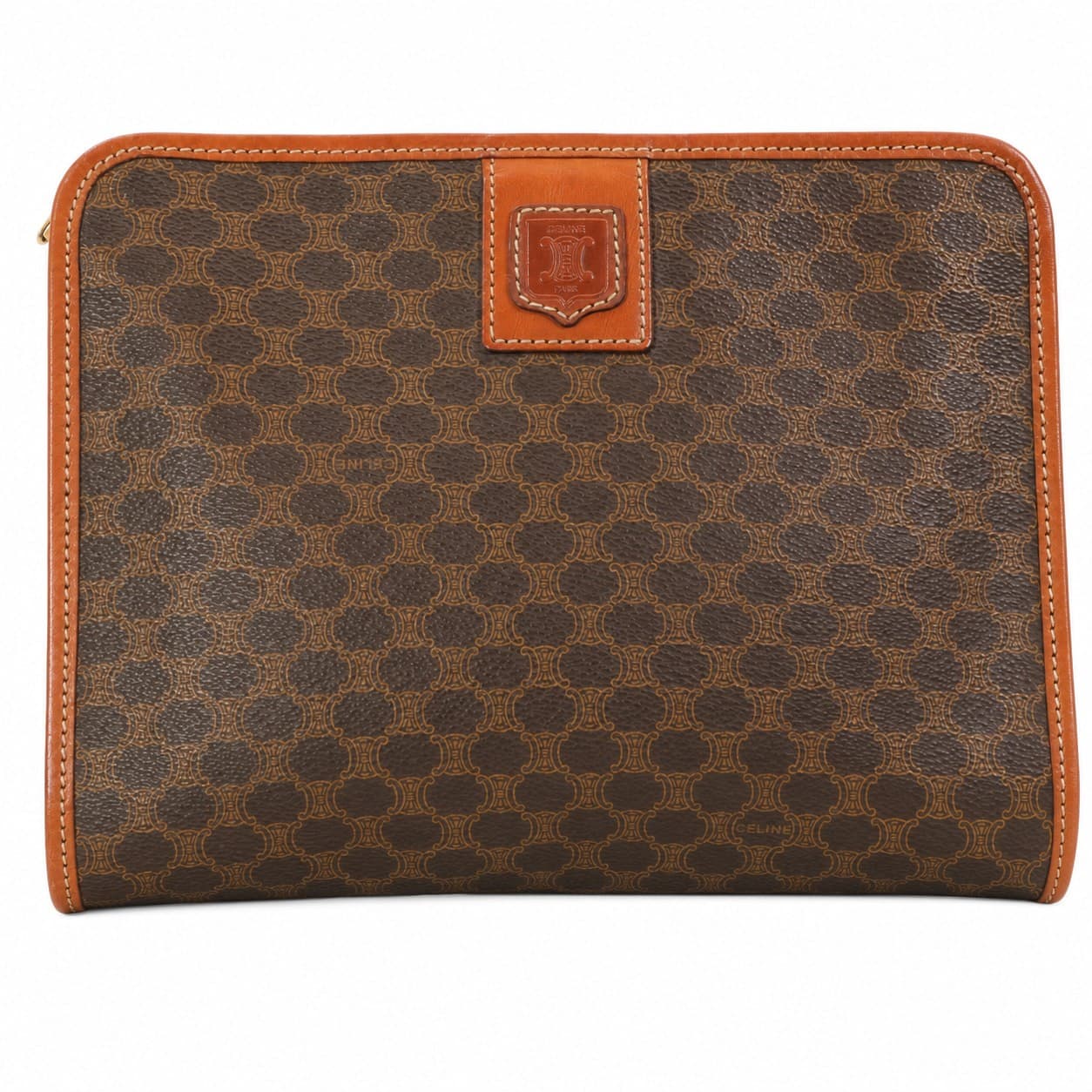 Céline Macadam Coated Canvas Leather Clutch Bag Pouch Cosmetic Case Brown