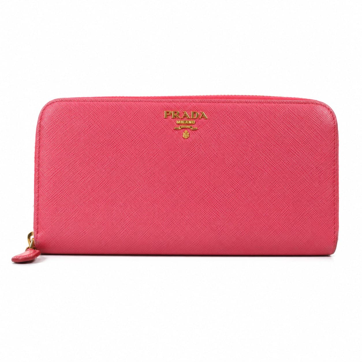 Prada Saffiano Metal Peonia Pink Leather Zip Around Wallet 1ML506