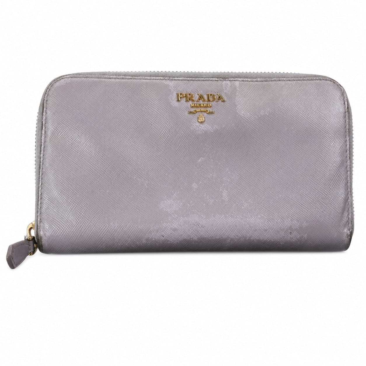 Prada Saffiano Leather Zip Around Wallet Grey Taupe