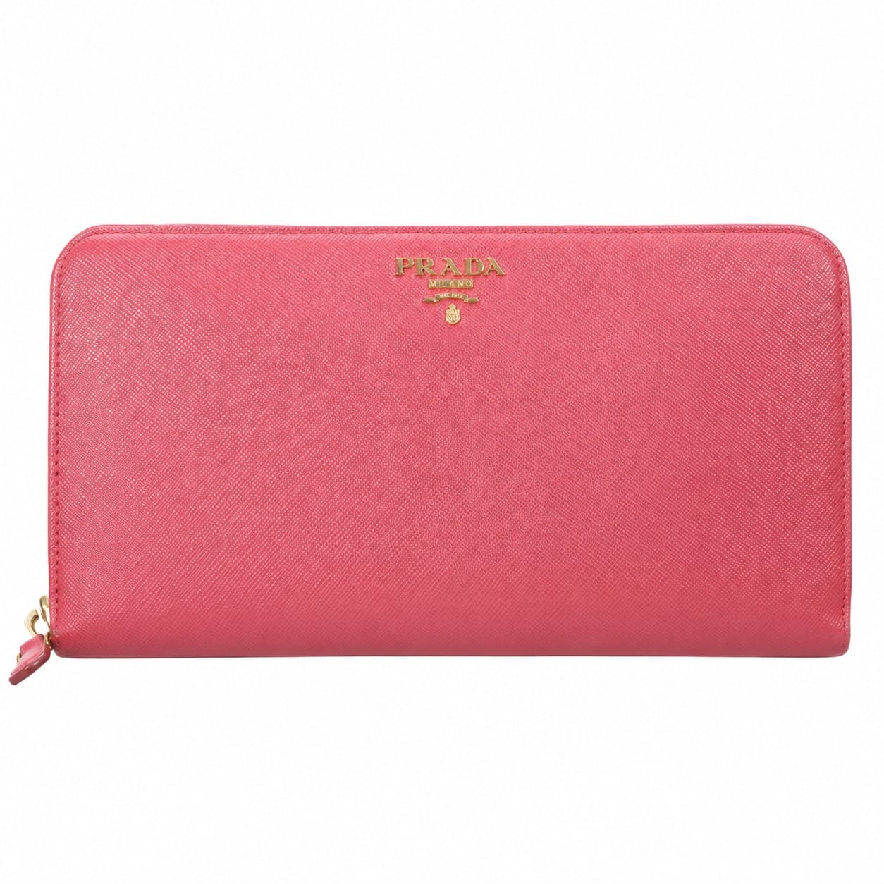 Prada Saffiano Leather Zip Around Continental Wallet Pink Peonia