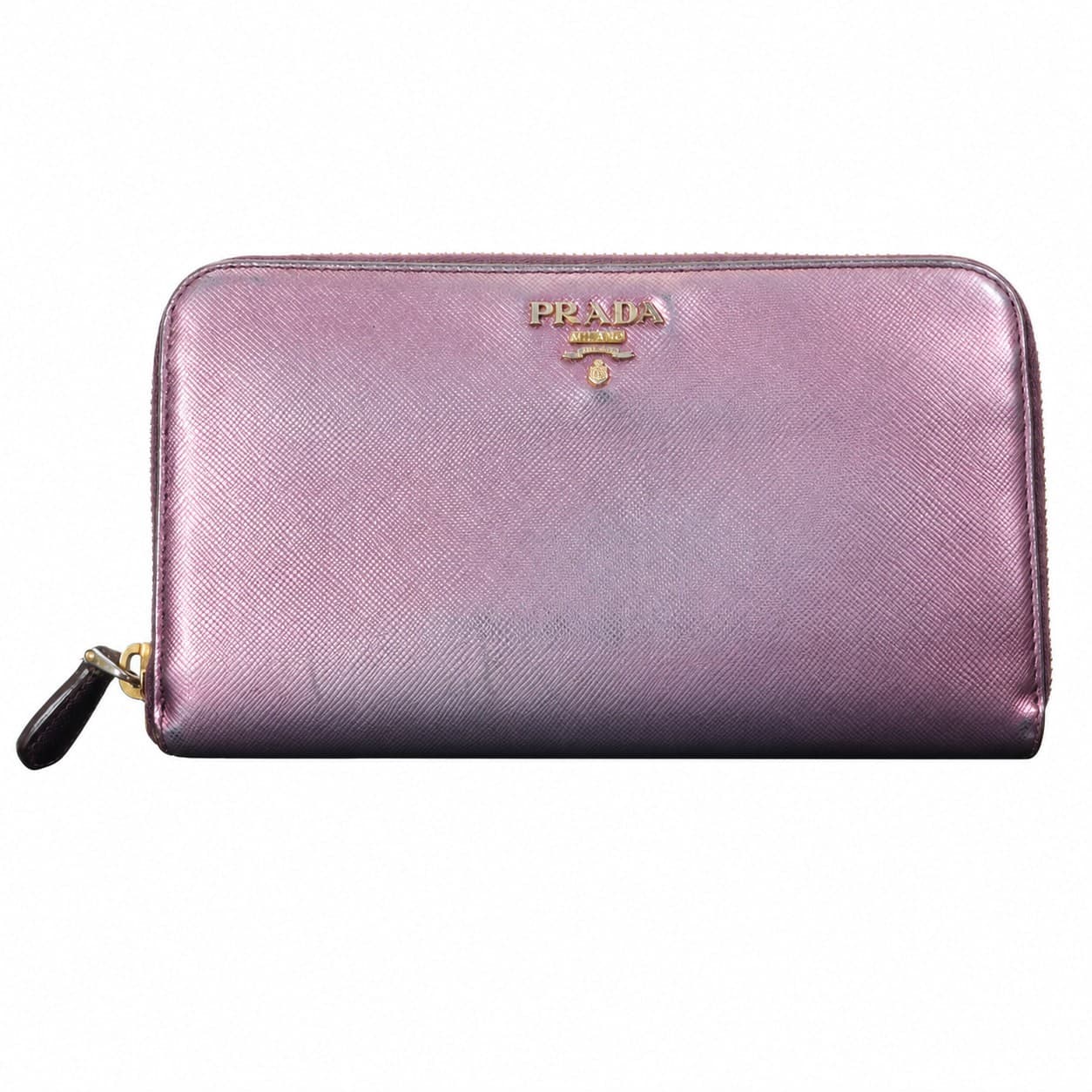 Prada Saffiano Metal Leather Zip Around Wallet Purple Metallic 1M0506