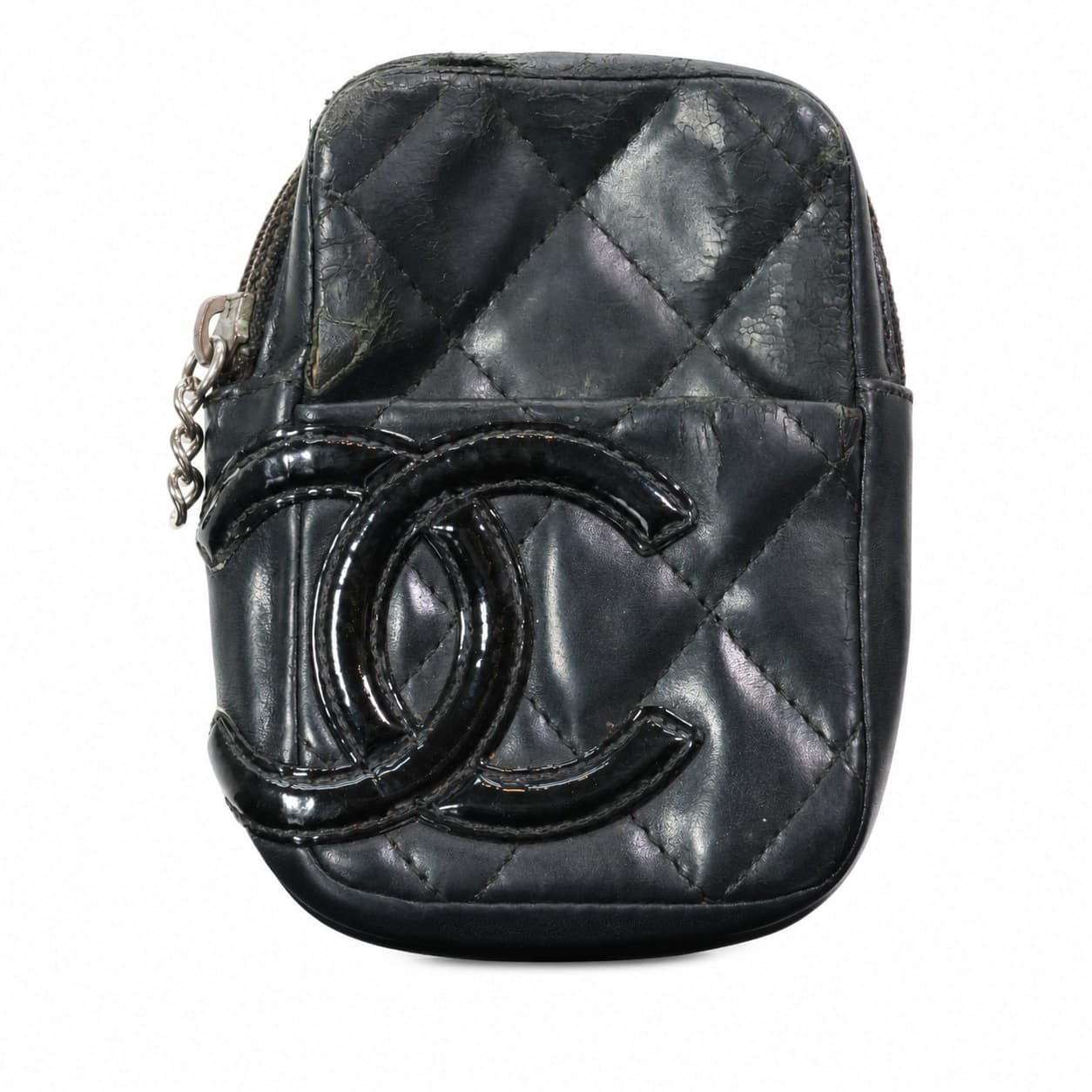 Chanel Quilted Leather CC Logo Camera Bag Wristlet Clutch Black