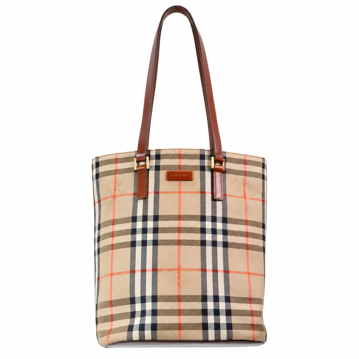 Burberry Nova Check Canvas Leather Tote Shoulder Bag Handbag Purse Beige