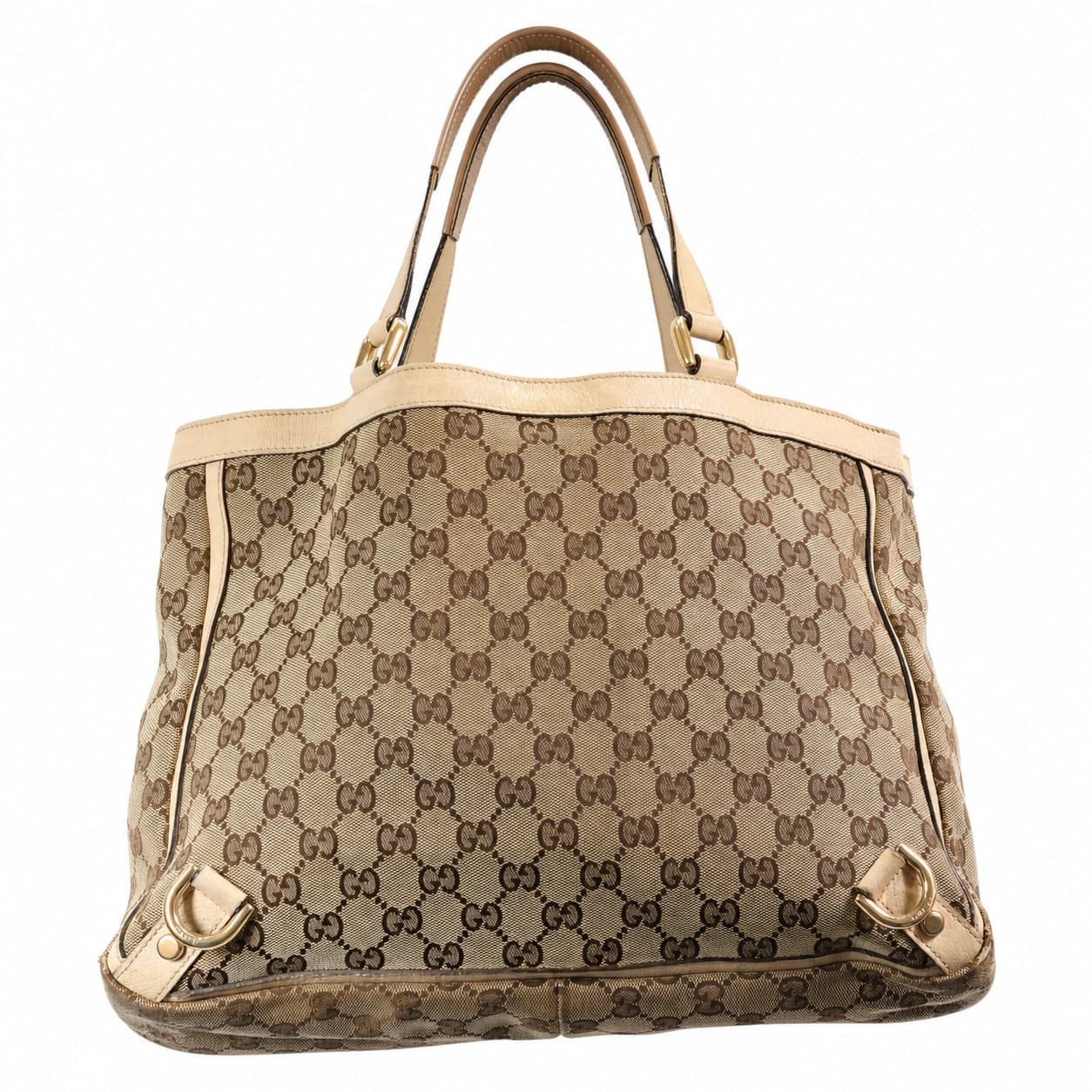 Gucci Abbey GG Canvas Leather Tote Bag Shoulder Bag Purse Handbag Beige