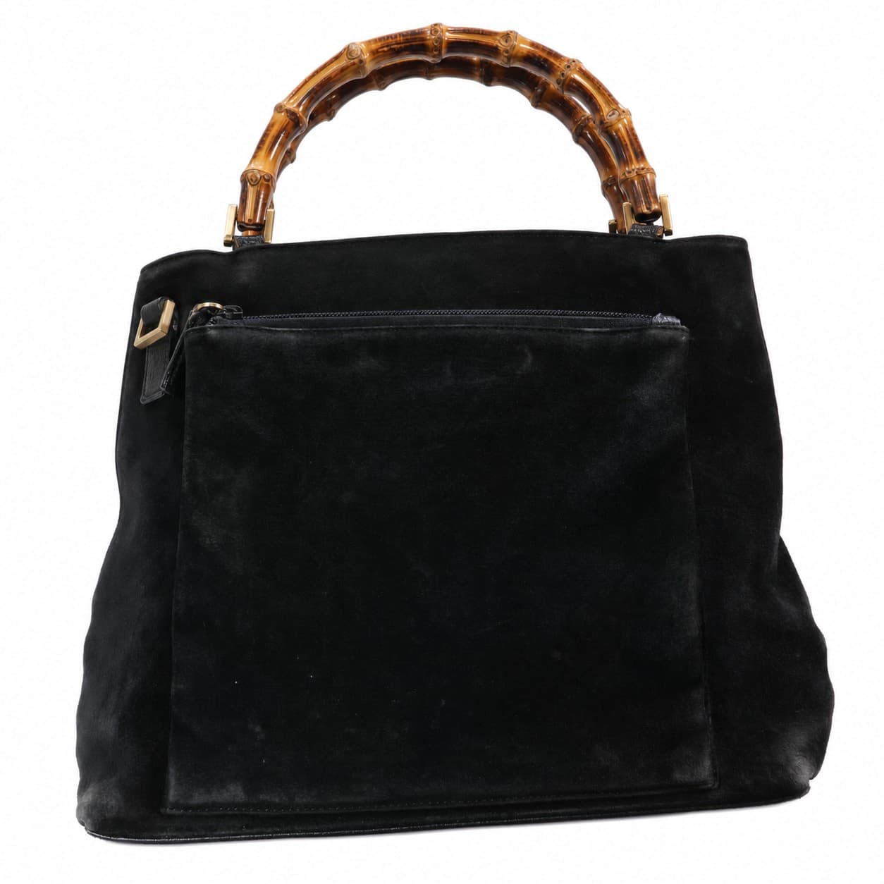 Gucci Bamboo Black Suede Leather Top Handle Handbag Purse Bag