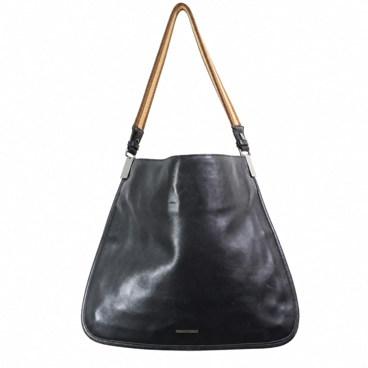 Gucci Black Leather Shoulder Bag Handbag Purse Web Stripe