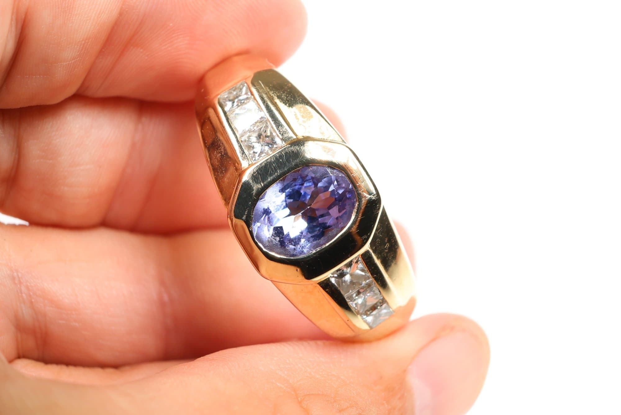14k Yellow Gold, Natural Tanzanite & Diamond Ring 1.60ctw, Gemstones Jewelry Diamonds