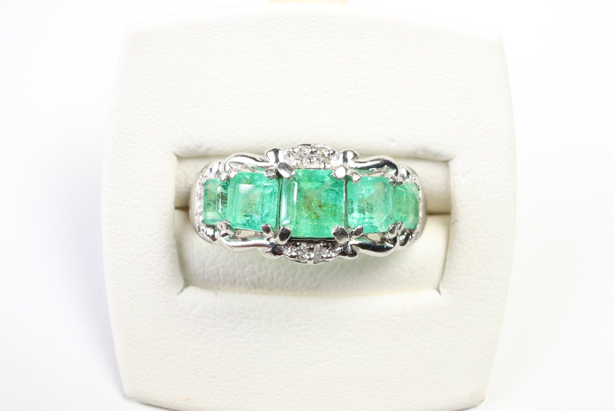 Platinum, Natural Emerald & Diamond Ring 1.44ctw, Gemstone Jewelry Diamonds