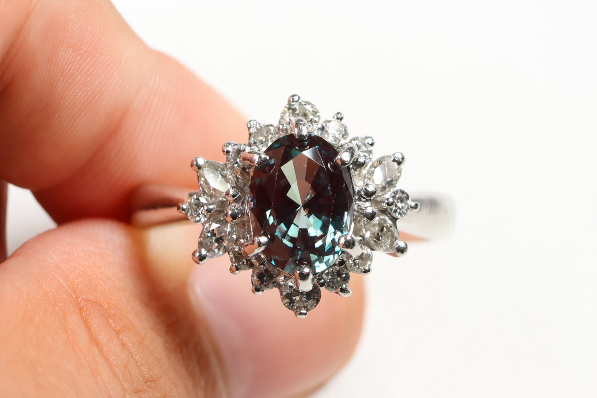 Platinum, Crescent Vert Alexandrite & Diamond Ring 1.23ctw, Gemstone Jewelry Diamonds