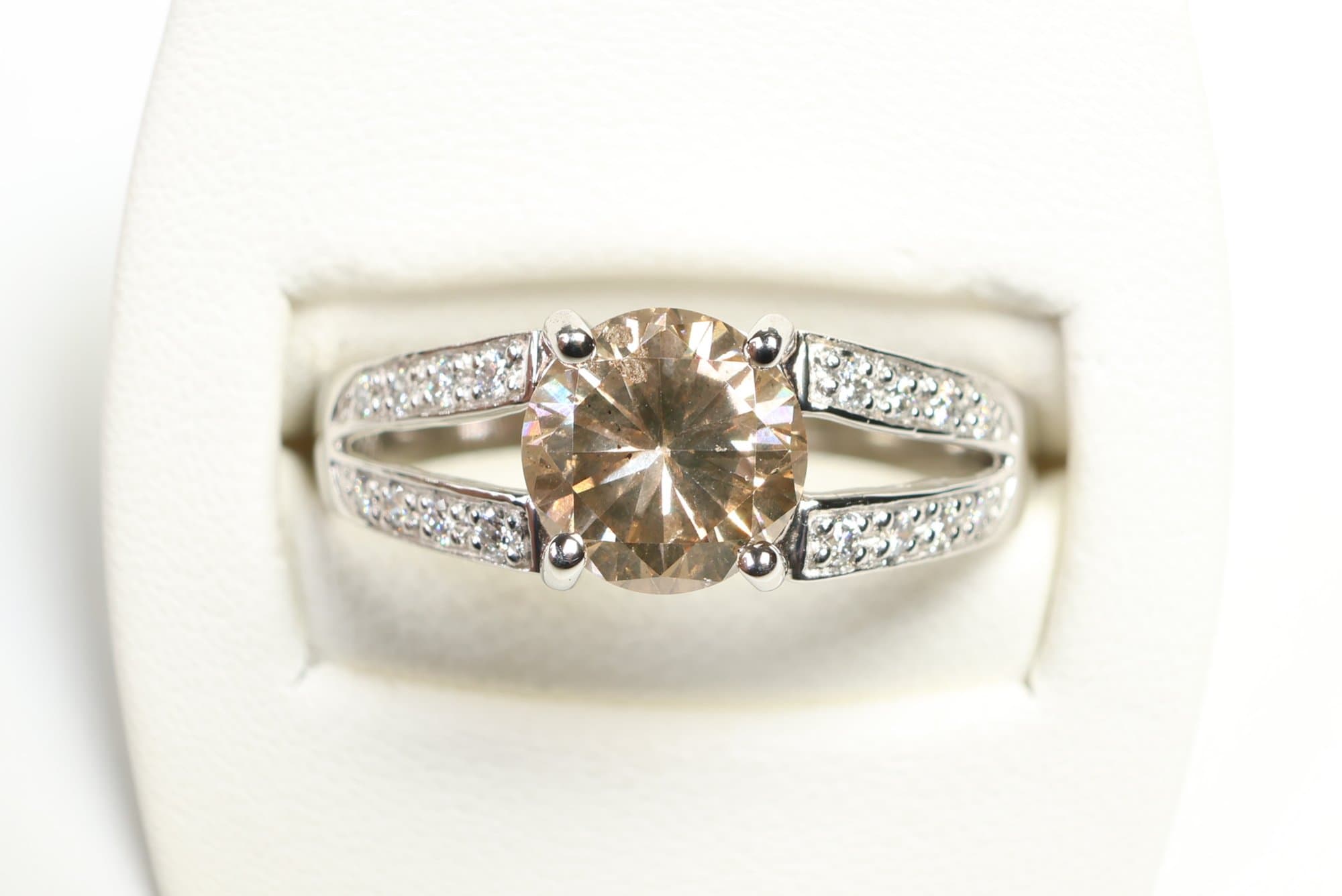 Platinum, Natural Brown Diamond & Diamond Ring 1.16ctw, Gemstone Jewelry Diamonds