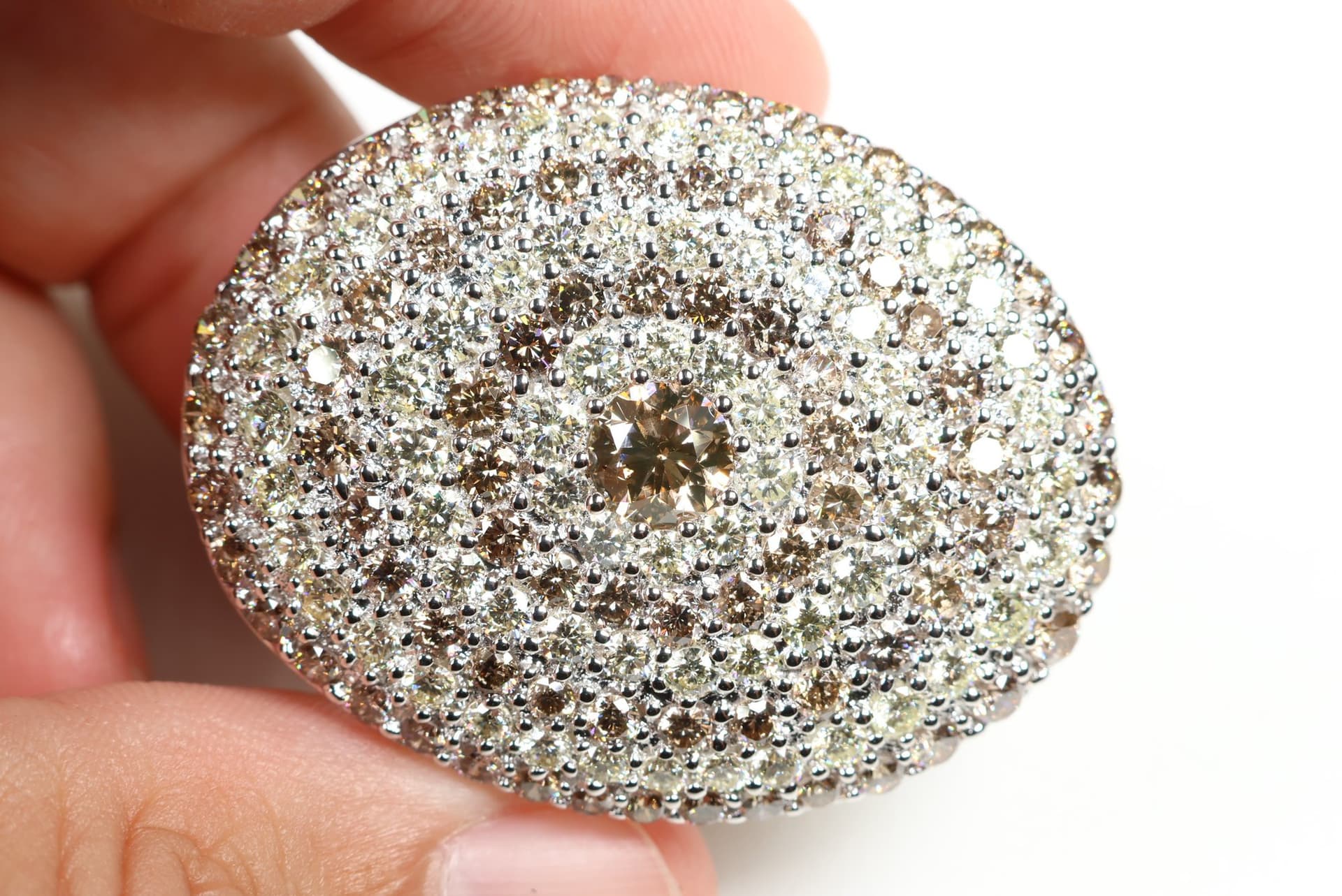 18k White Gold, Natural Fancy Brown Diamond & Diamond Pendant Brooch 10.13ctw, Gemstone Jewelry Diamonds