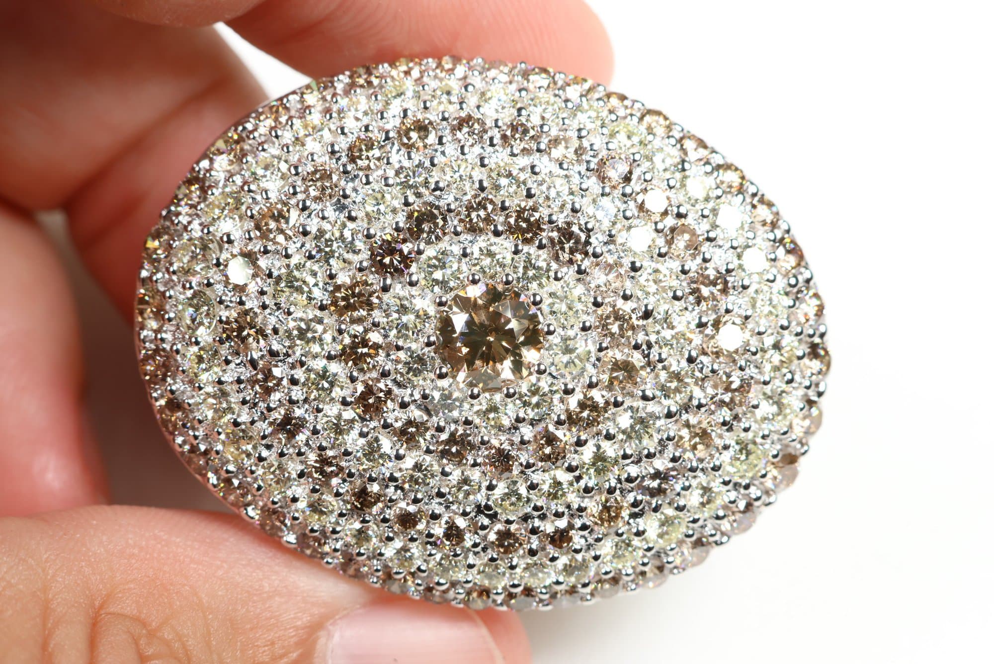 18k White Gold, Natural Fancy Brown Diamond & Diamond Pendant Brooch 10.13ctw, Gemstone Jewelry Diamonds