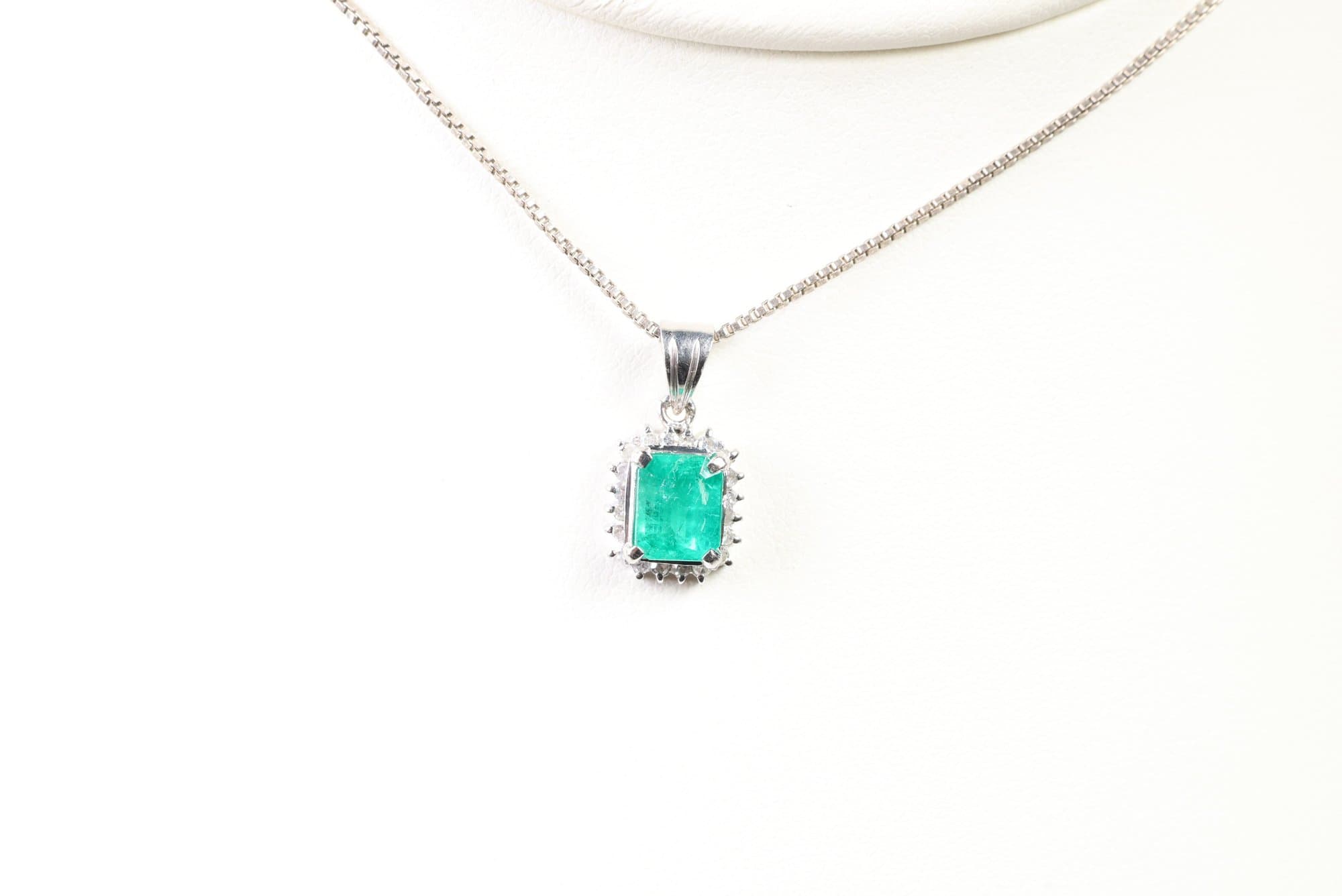 Platinum, Natural Colombian Emerald & Diamond Pendant 1.13ctw, Gemstone Jewelry Diamonds