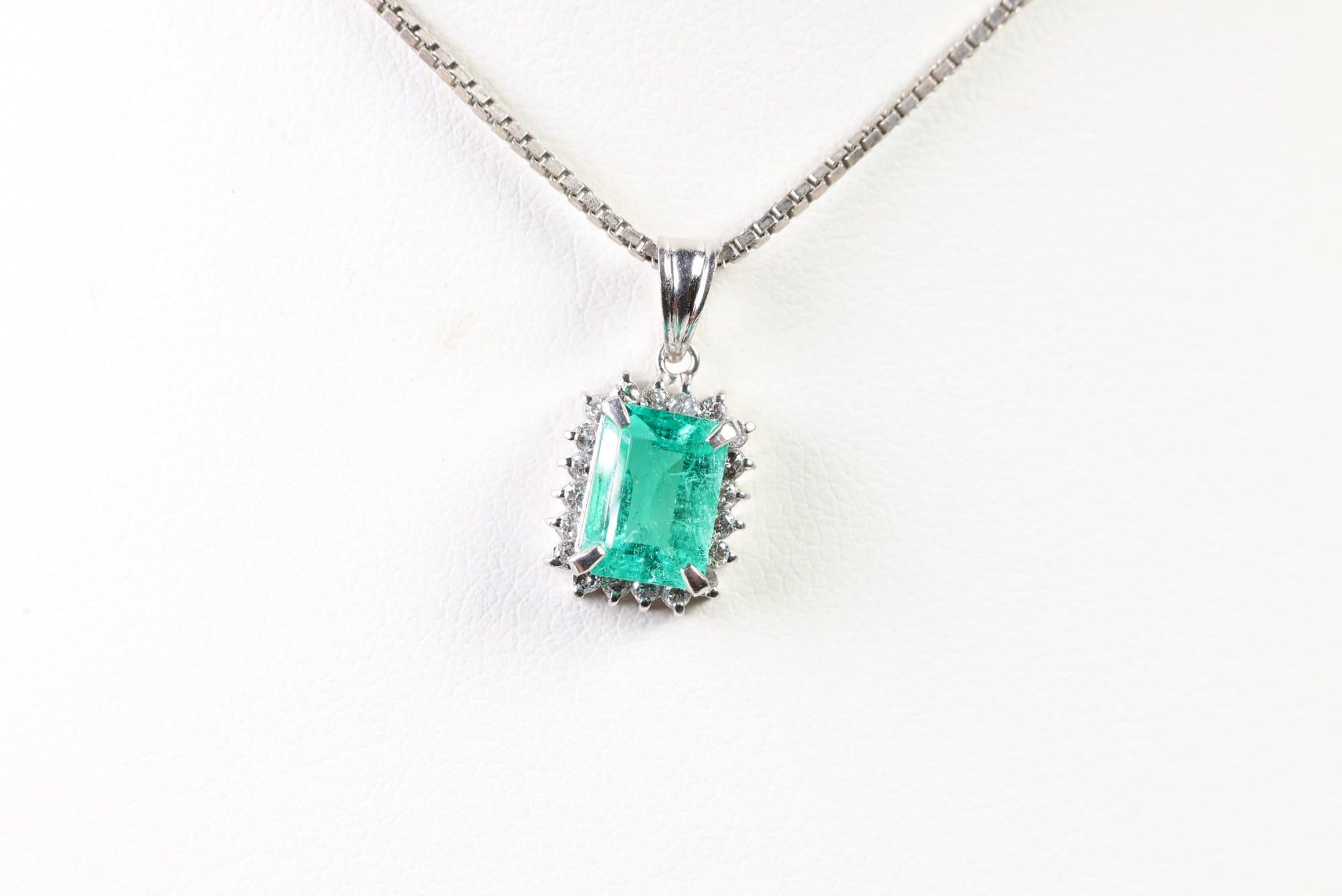 Platinum, Natural Colombian Emerald & Diamond Pendant 1.32ctw, Gemstone Jewelry Diamonds