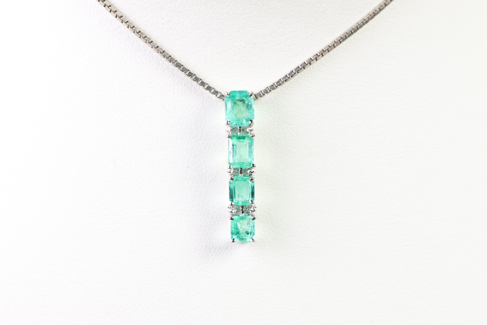 18k White Gold, Natural Colombian Emerald & Diamond Pendant 1.30ctw, Gemstone Jewelry Diamonds
