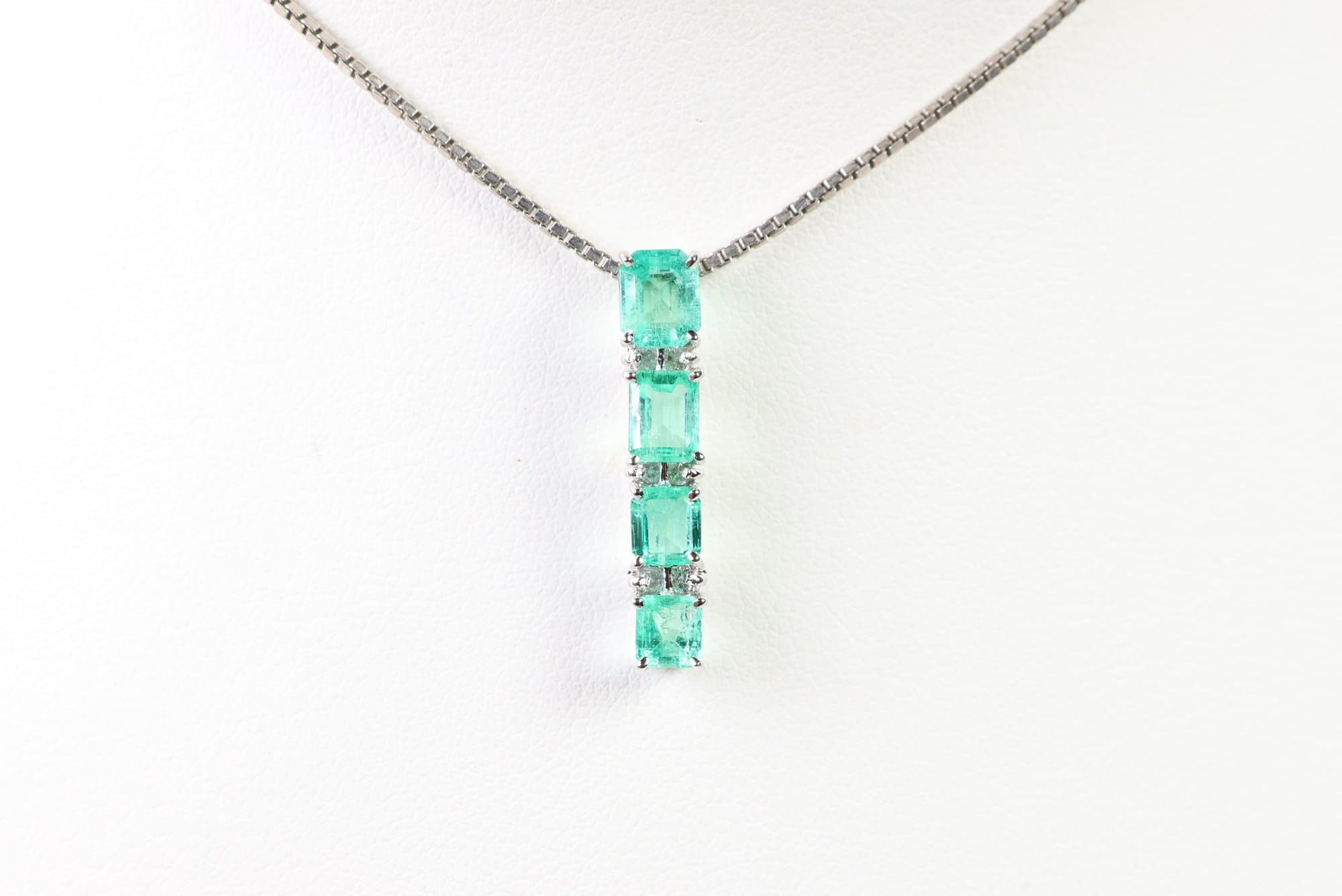 18k White Gold, Natural Colombian Emerald & Diamond Pendant 1.30ctw, Gemstone Jewelry Diamonds