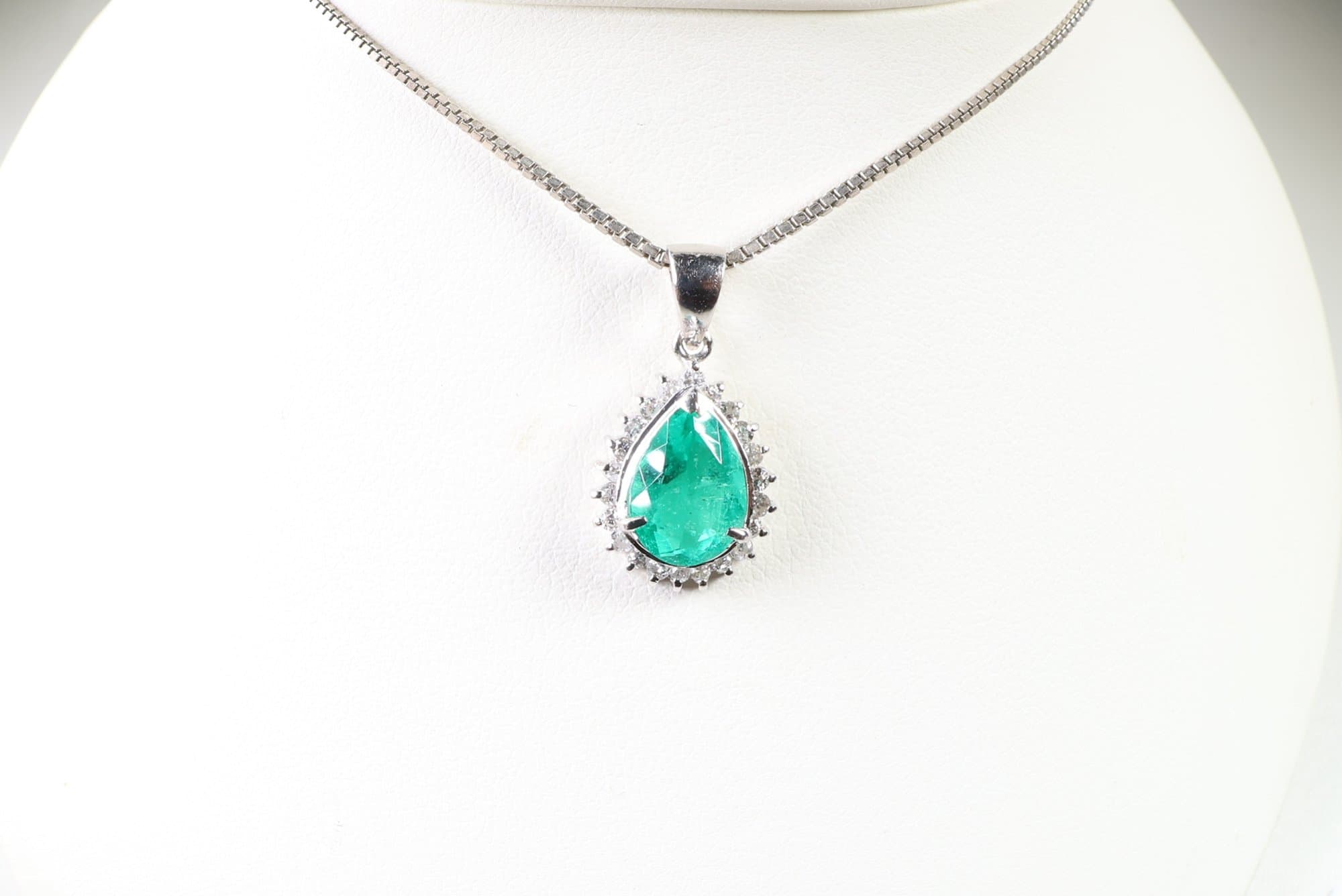 Platinum, Natural Colombian Emerald & Diamond Pendant 1.11ctw, Gemstone Jewelry Diamonds