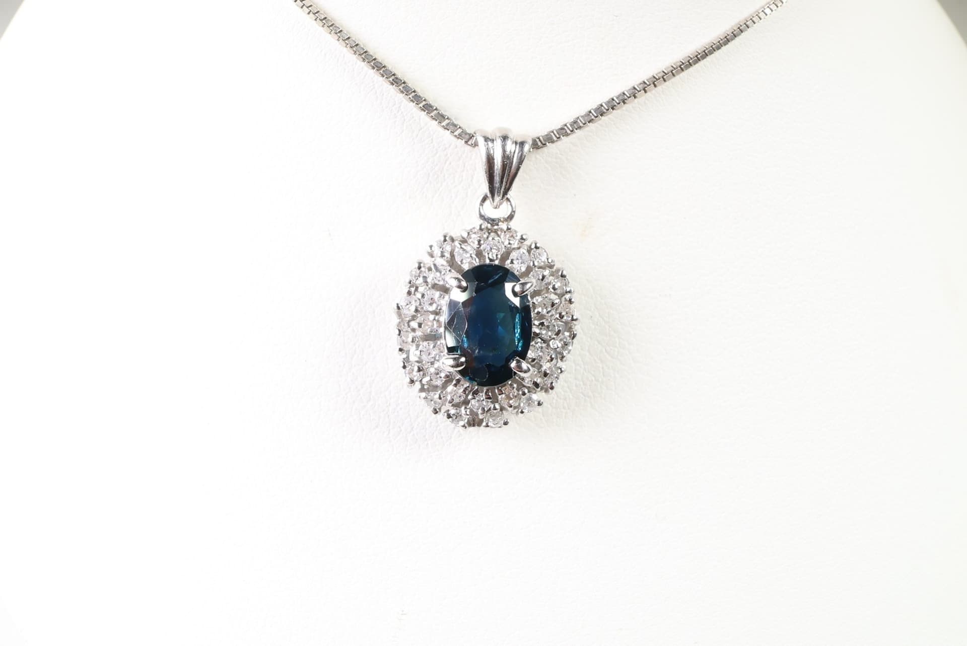 Platinum, Natural Sapphire & Diamond Pendant 1.18ctw, Diamonds Jewelry Gemstones