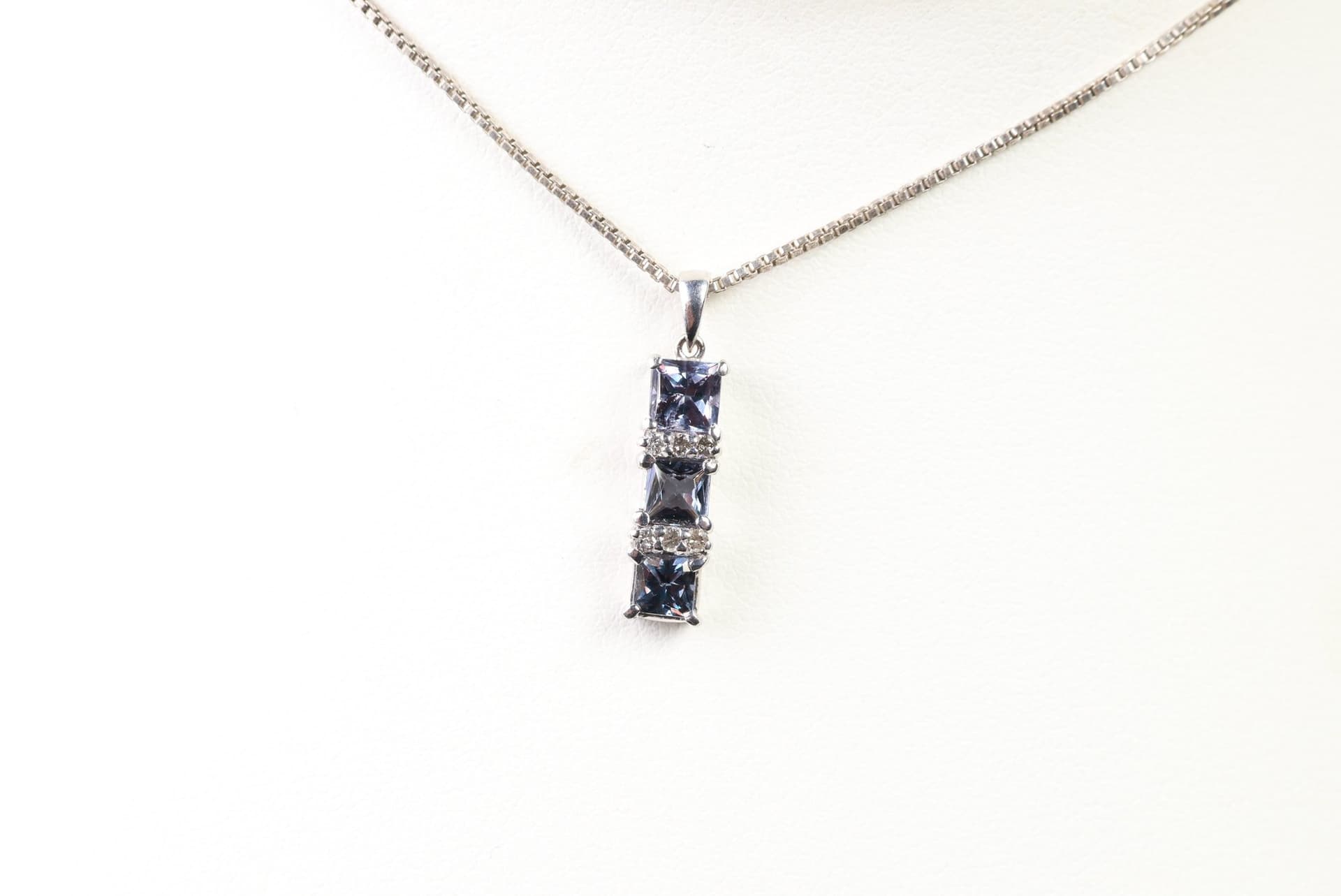 18k White Gold, Color Change Copper Bearing Tourmline & Diamond Pendant 1.04ct, Super Rare! Diamonds Jewelry