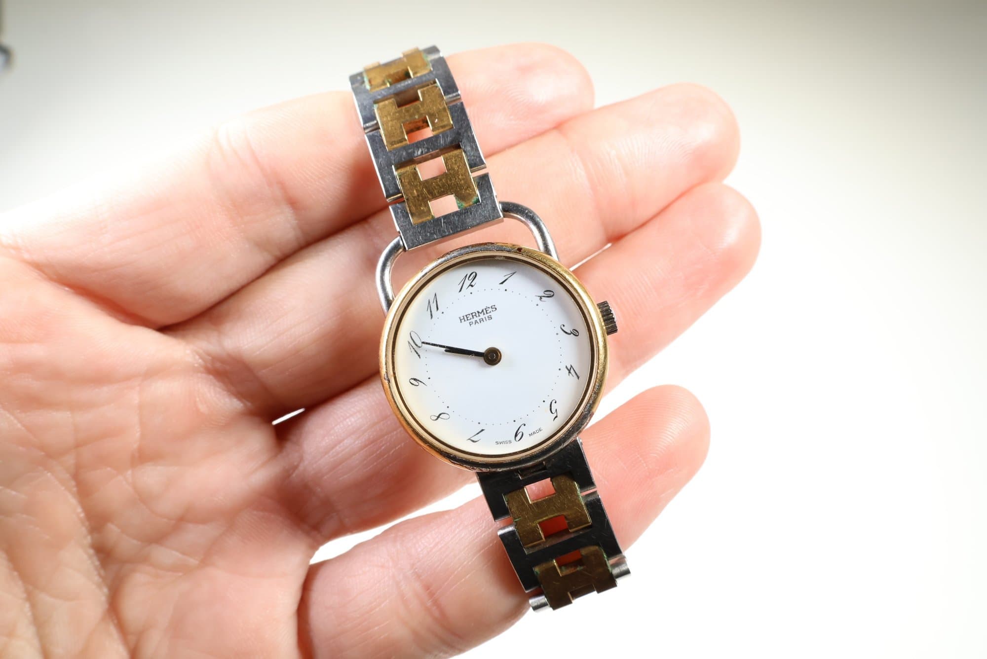 Hermes Arceau Ladies Two-Tone Quartz Watch, Steel And Gold-Tone H-Link Bracelet