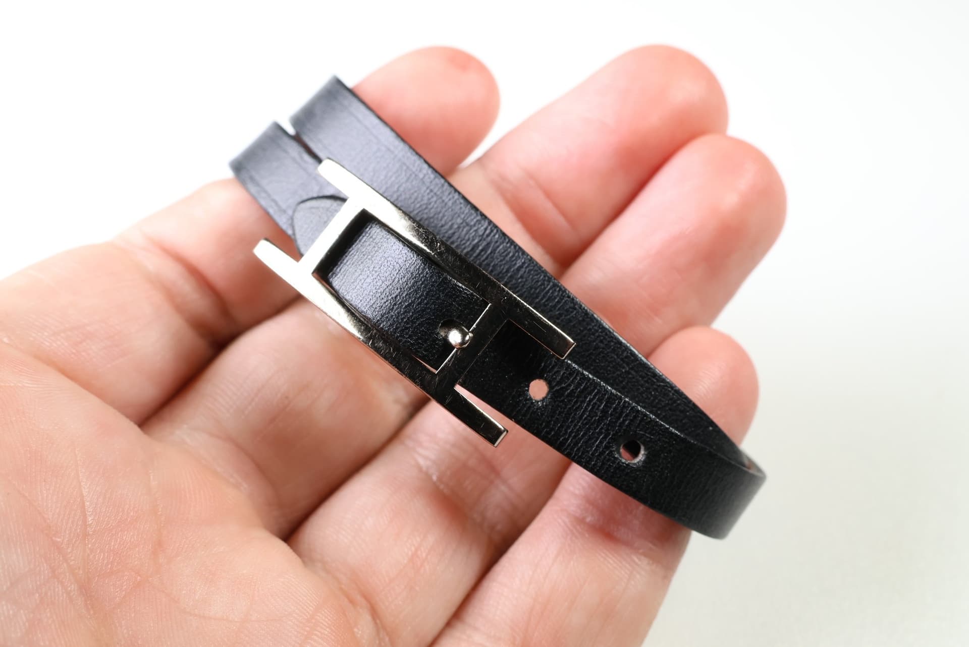 Hermes Behapi Double Tour Reversible Leather Bracelet, Black & Tan, Palladium H Buckle