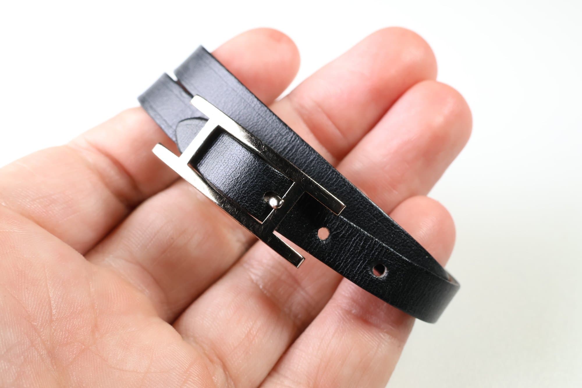 Hermes Behapi Double Tour Reversible Leather Bracelet, Black & Tan, Palladium H Buckle